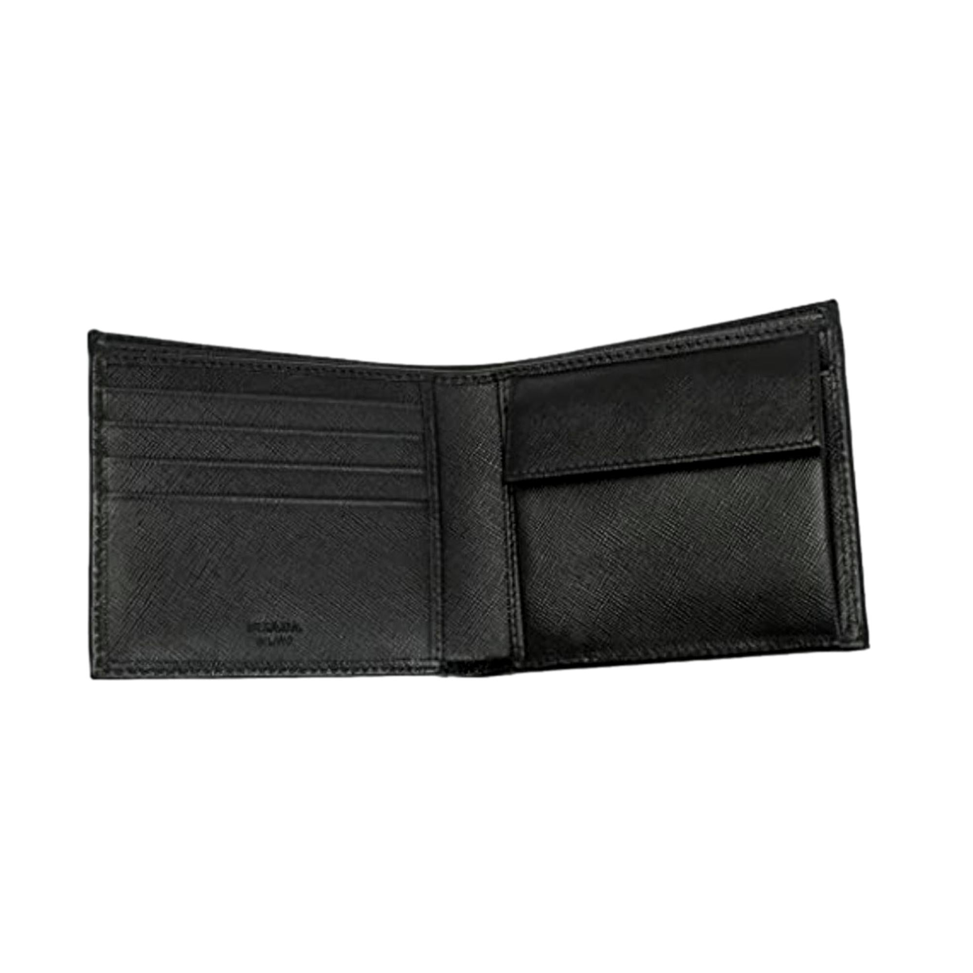 Prada Black Saffiano Leather Logo Plaque Bifold Wallet 2MO738 at_Queen_Bee_of_Beverly_Hills