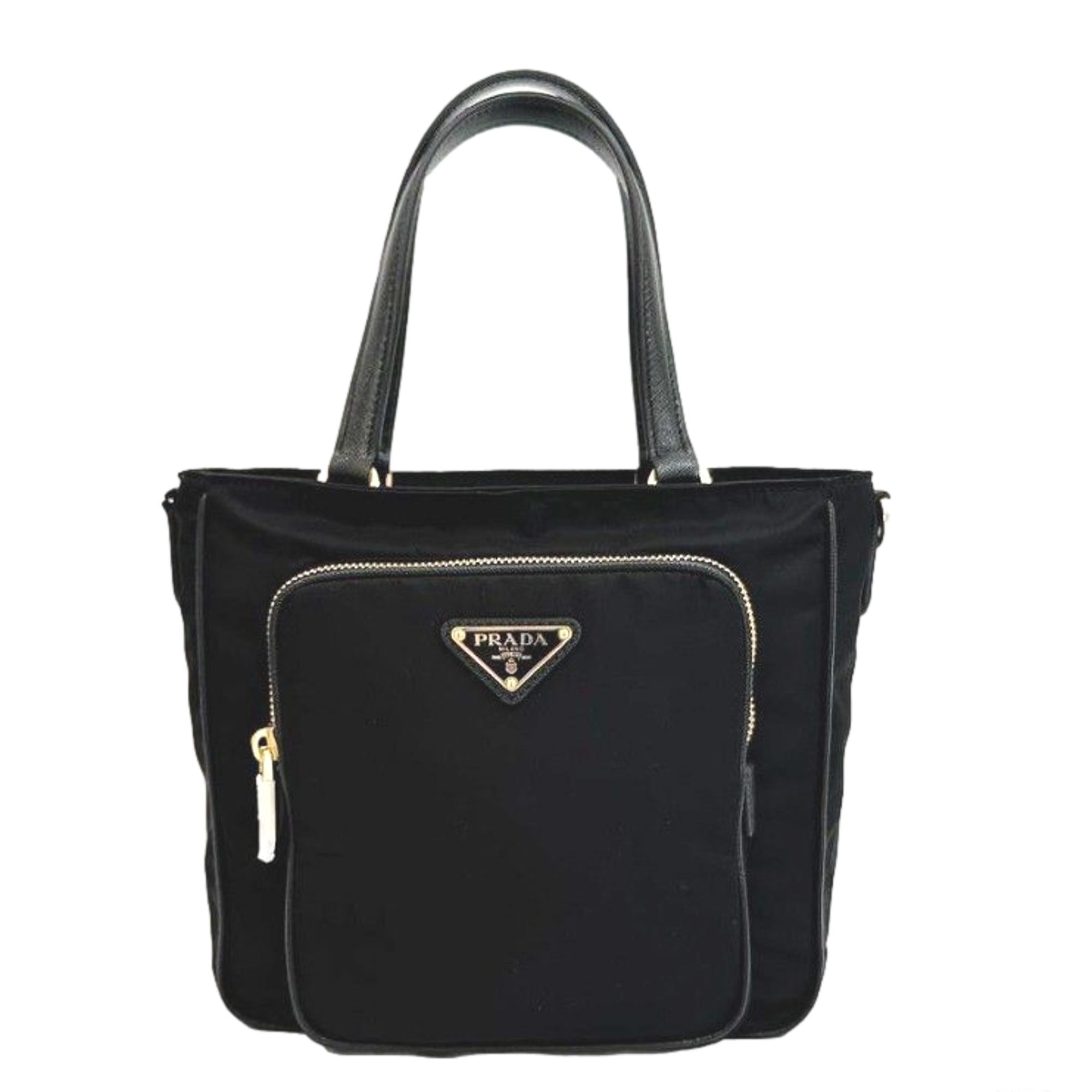 Prada Black Tessuto Nylon Saffiano Leather Shopping Tote Bag at_Queen_Bee_of_Beverly_Hills