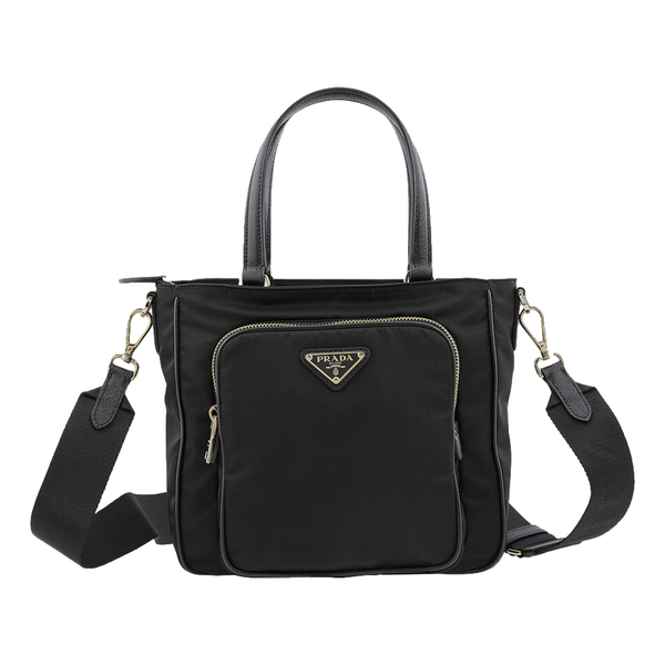 Prada Triangle Logo Black Saffiano Lux Leather Crossbody Tote Bag