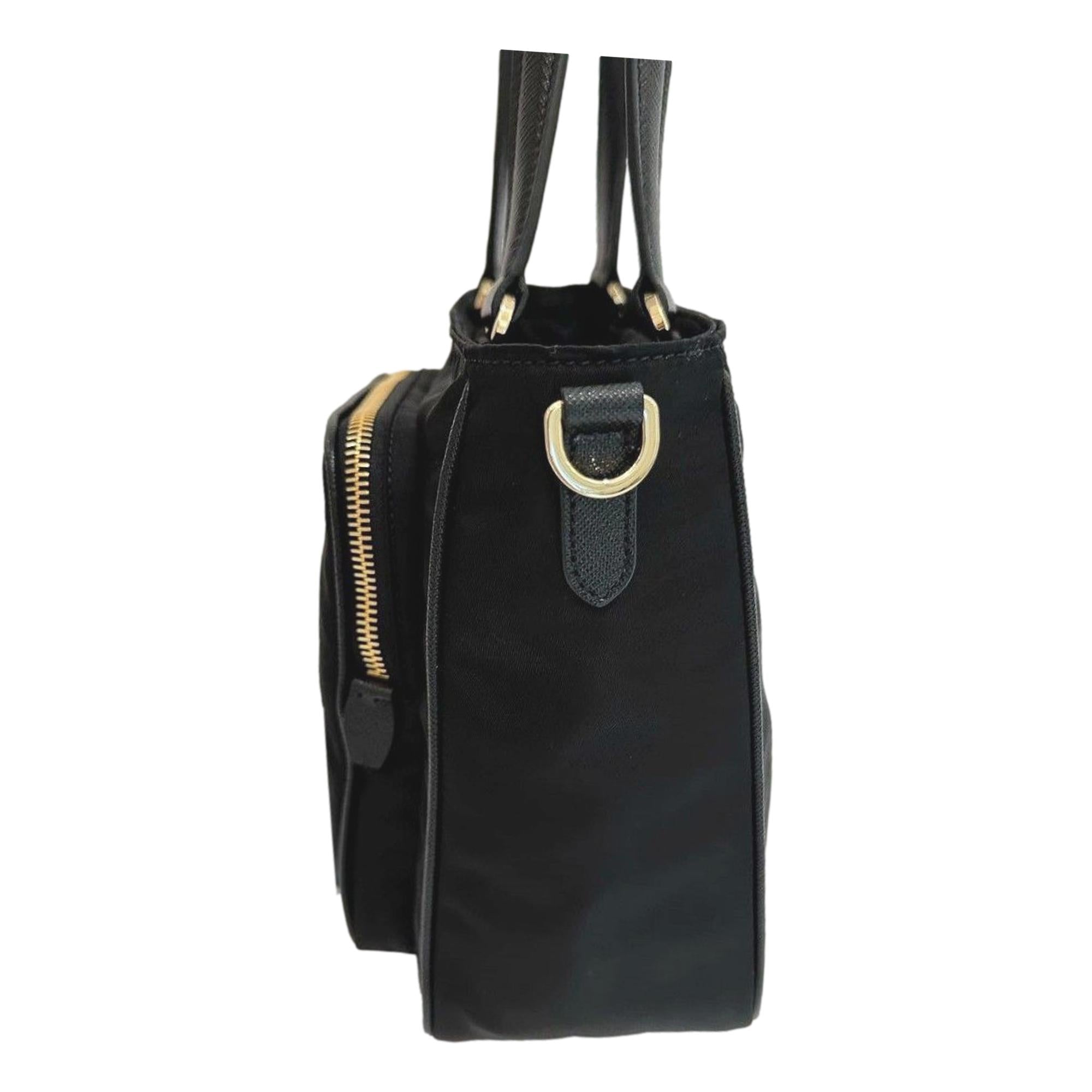 Prada Black Tessuto Nylon Saffiano Leather Shopping Tote Bag at_Queen_Bee_of_Beverly_Hills
