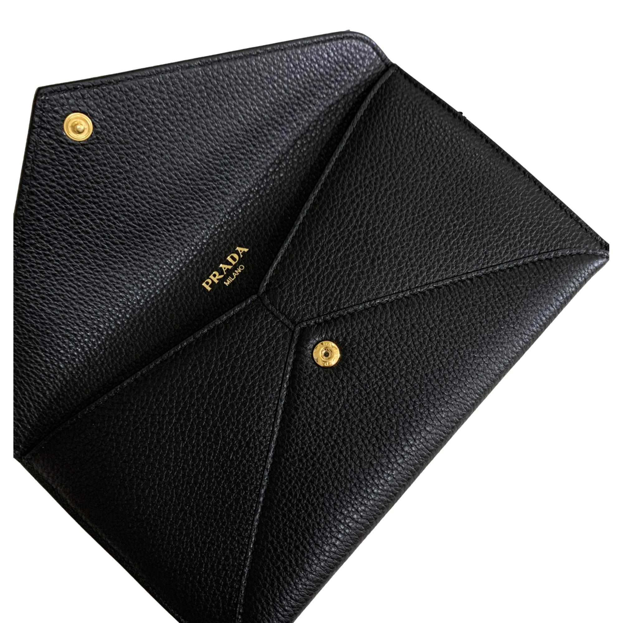 Prada Black Vitello Grain Leather Long Envelope Wallet 1MF175 at_Queen_Bee_of_Beverly_Hills