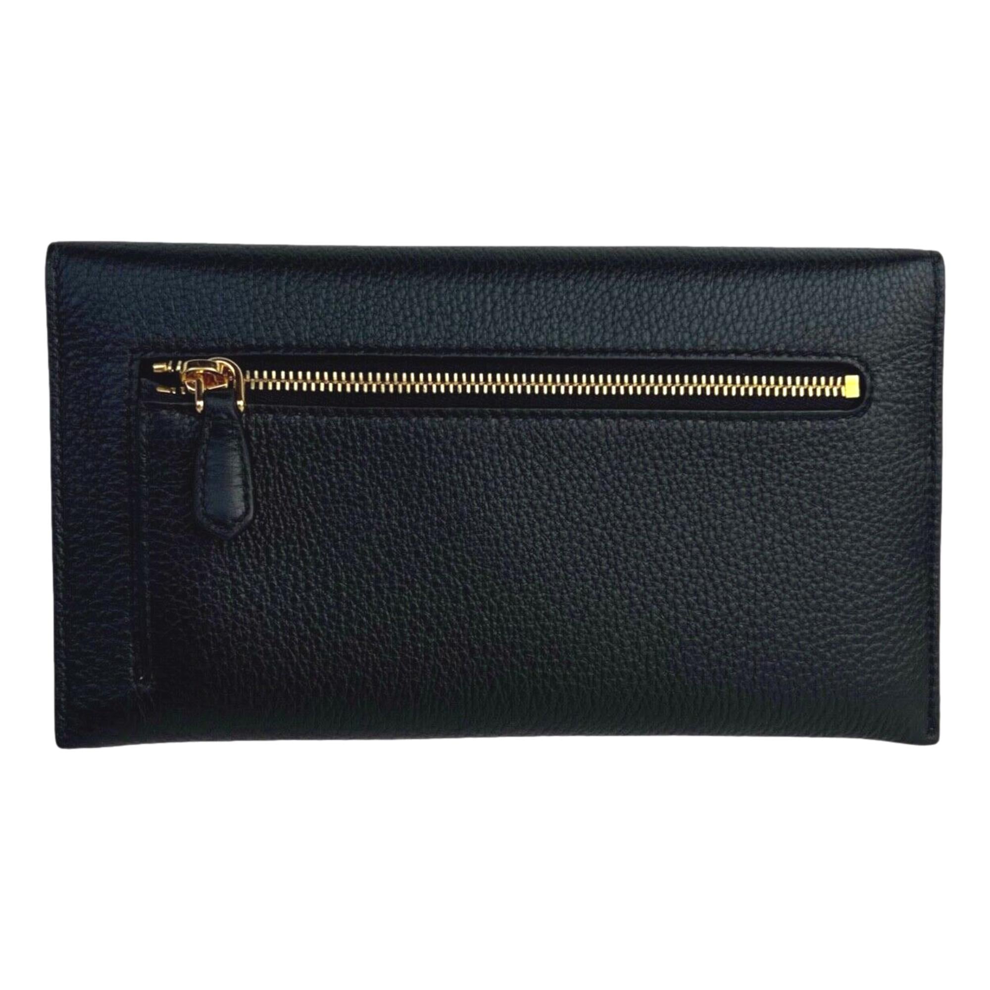 Prada Black Vitello Grain Leather Long Envelope Wallet 1MF175 at_Queen_Bee_of_Beverly_Hills