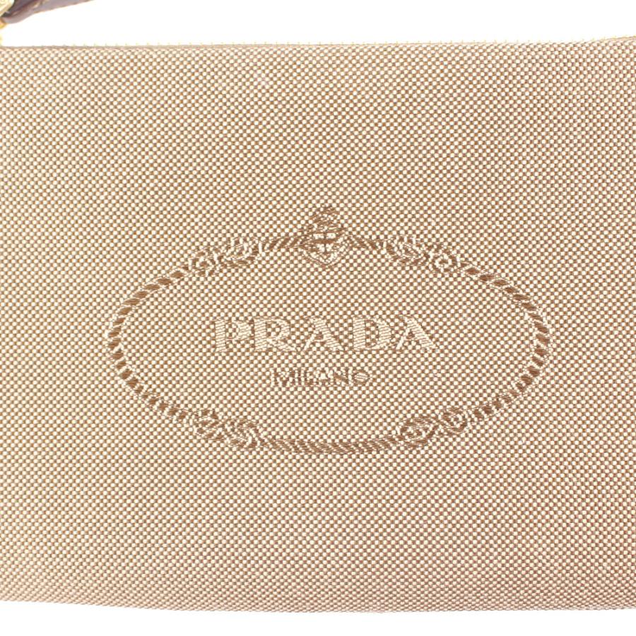 Prada Logo Jacquard Beige Canvas Small Flat Pouch Clutch Bag at_Queen_Bee_of_Beverly_Hills