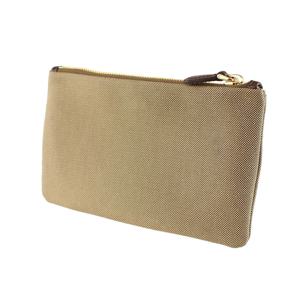 Prada Logo Jacquard Beige Canvas Small Flat Pouch Clutch Bag at_Queen_Bee_of_Beverly_Hills