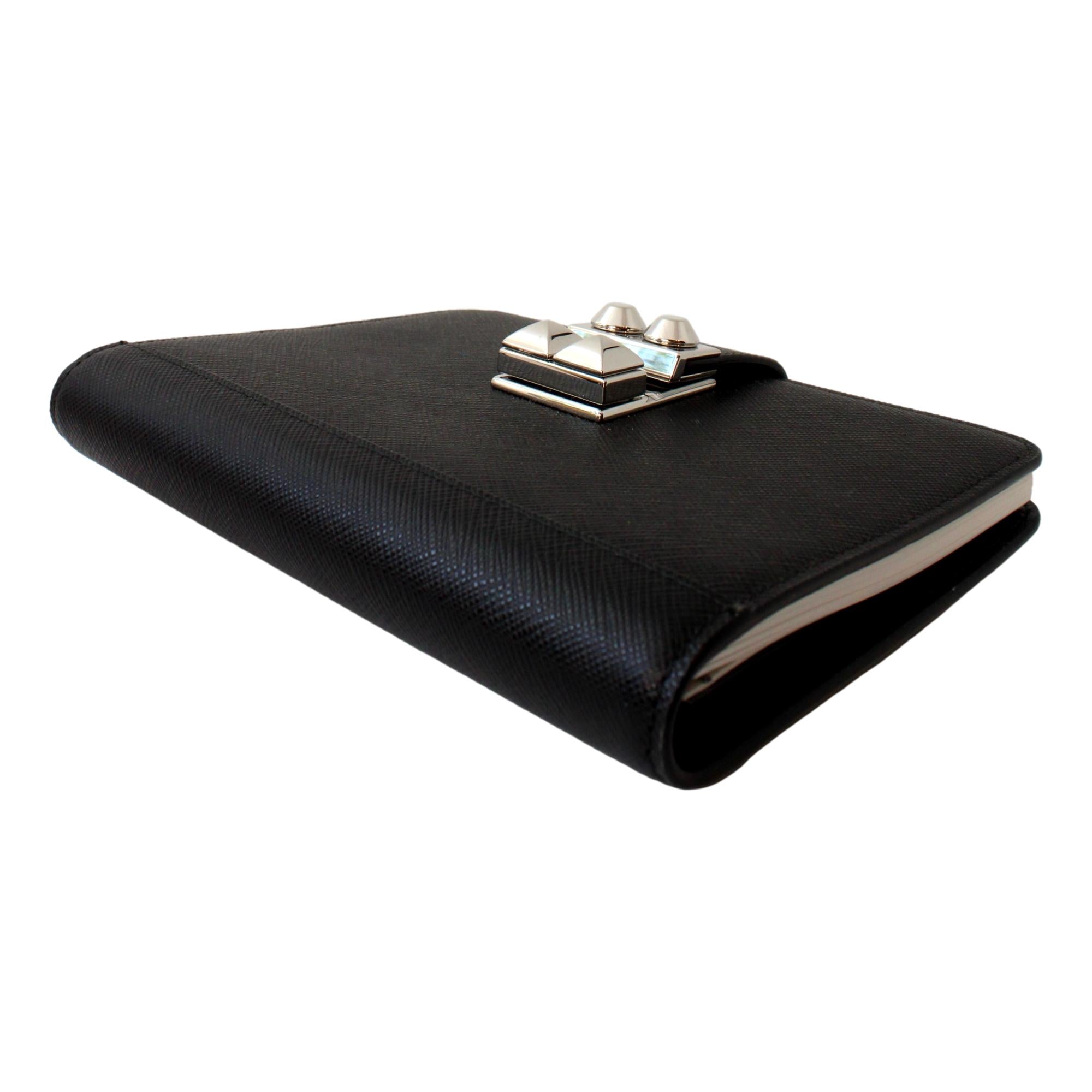Prada Nero Black Saffiano Lock Journal 1AZ002 at_Queen_Bee_of_Beverly_Hills