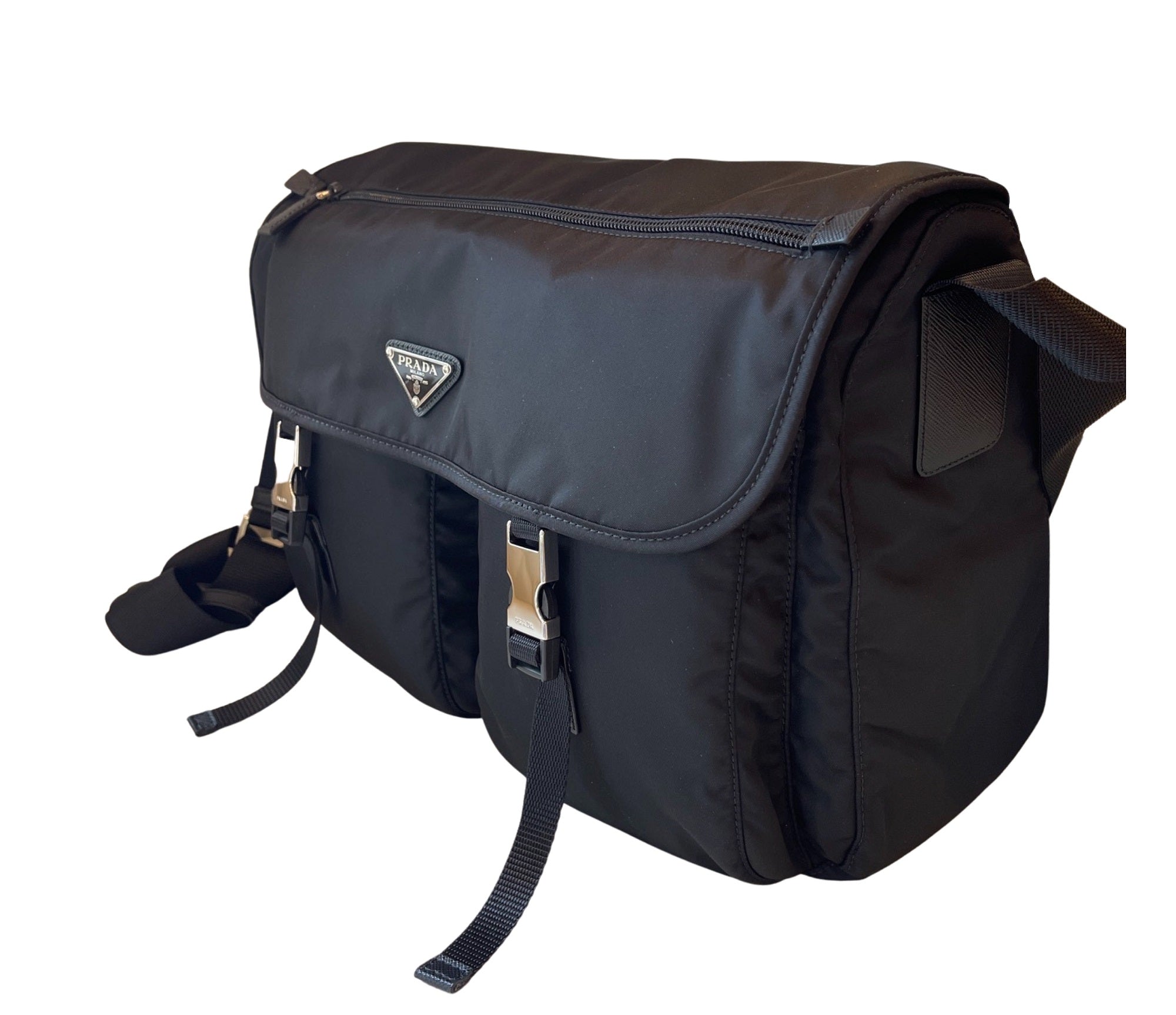 Prada Re-edition Black Vela Nylon Messenger Bag at_Queen_Bee_of_Beverly_Hills