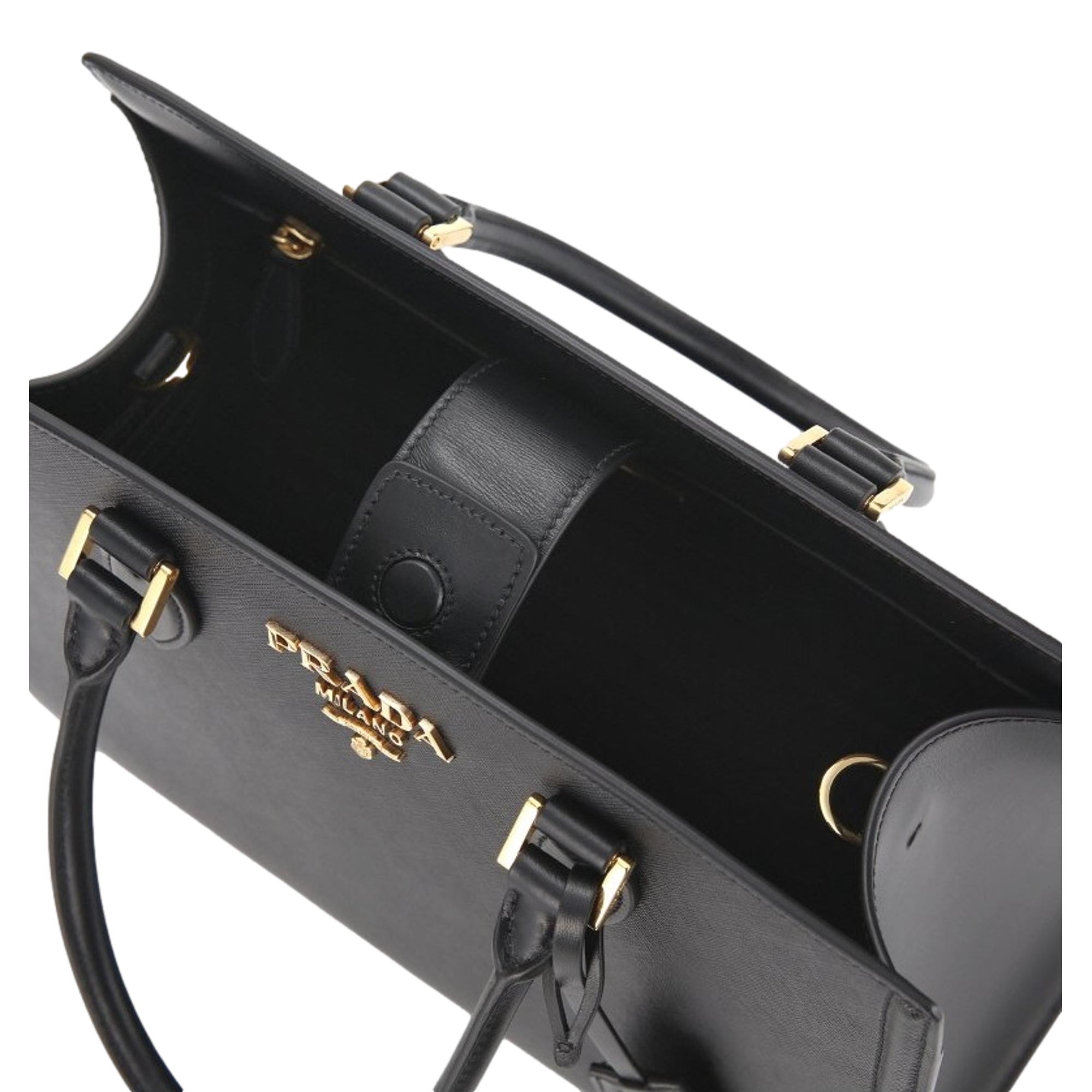 Prada Saffiano Lux Black Leather Large Crossbody Satchel Bag at_Queen_Bee_of_Beverly_Hills