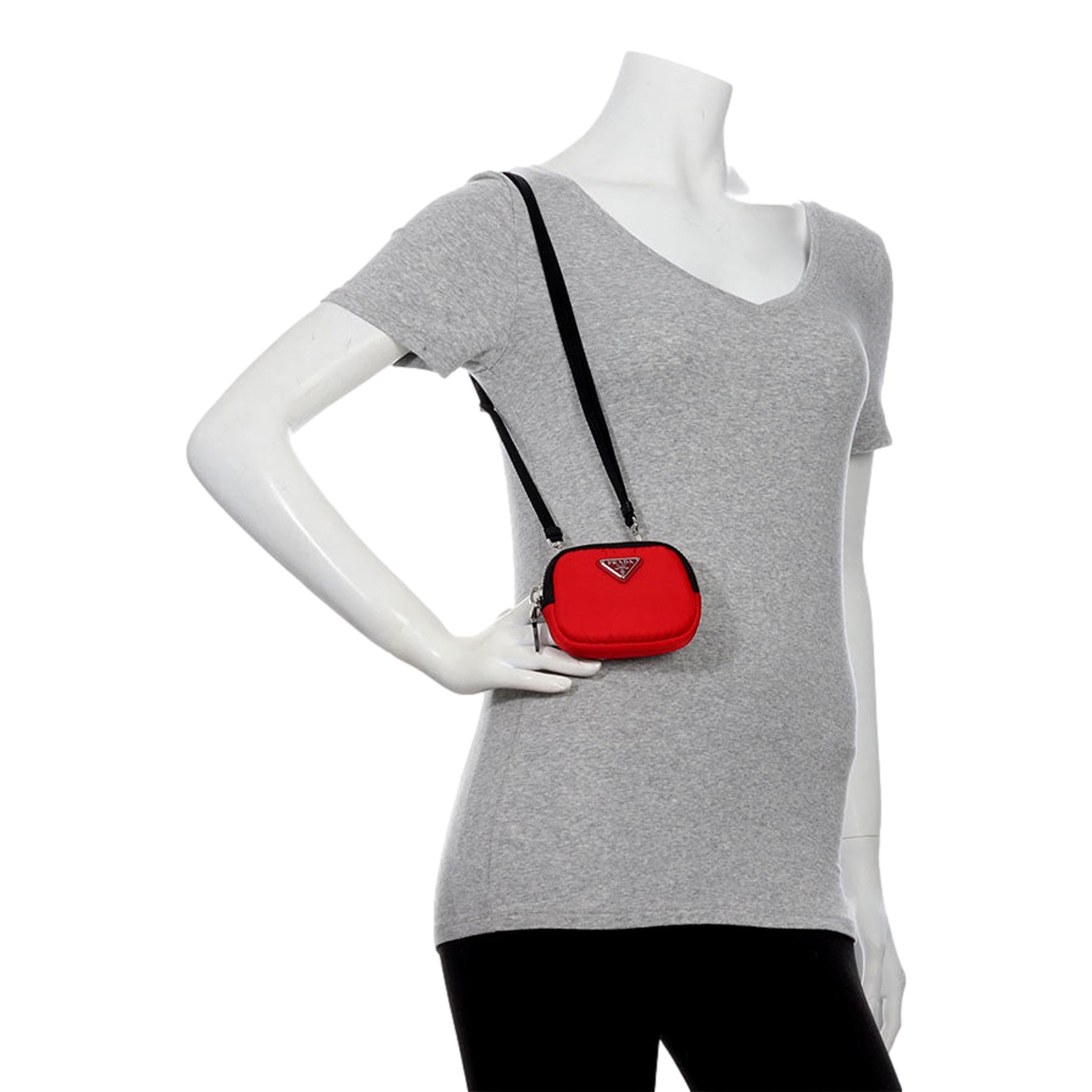 Prada Tessuto Red Nylon Cargo Mini Pouch on Lanyard Neck Bag at_Queen_Bee_of_Beverly_Hills