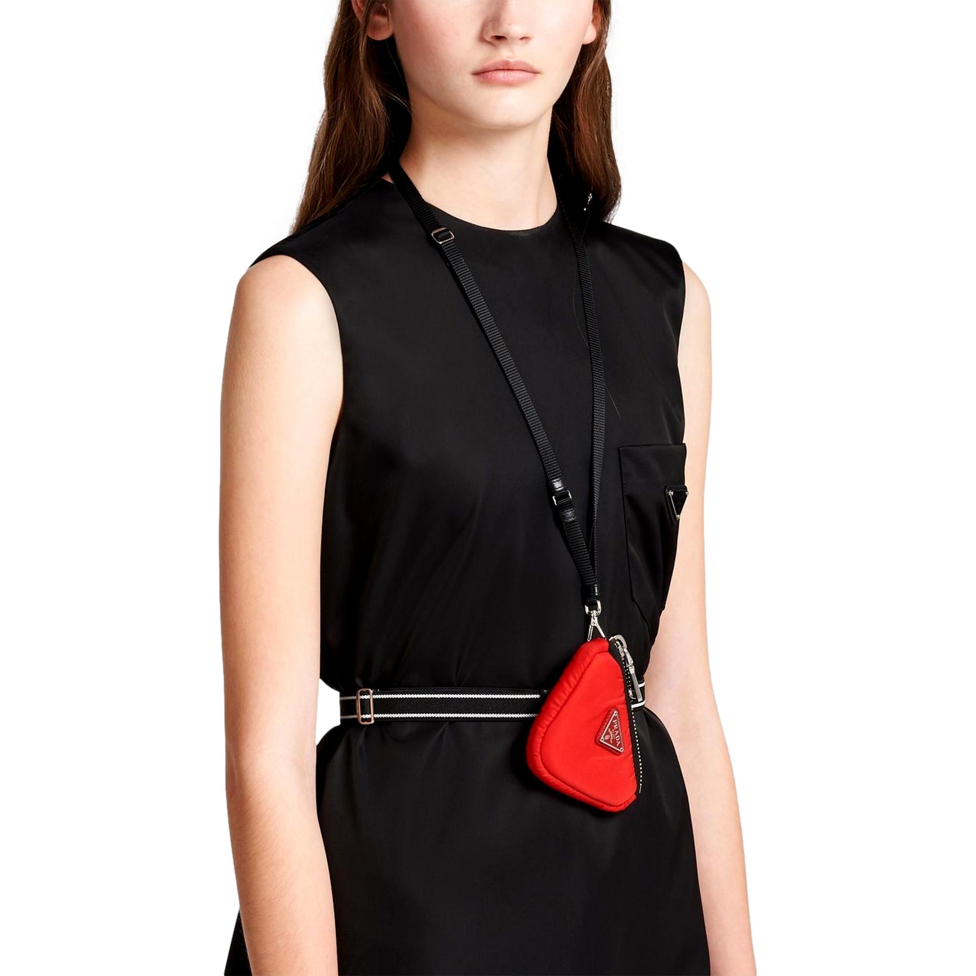 Prada Tessuto Red Nylon Cargo Mini Triangle Pouch on Lanyard Neck Bag at_Queen_Bee_of_Beverly_Hills