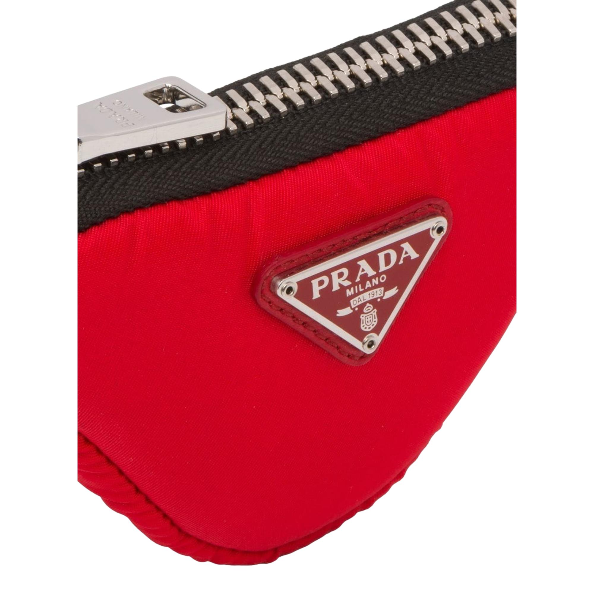 Prada Tessuto Red Nylon Cargo Mini Triangle Pouch on Lanyard Neck Bag at_Queen_Bee_of_Beverly_Hills
