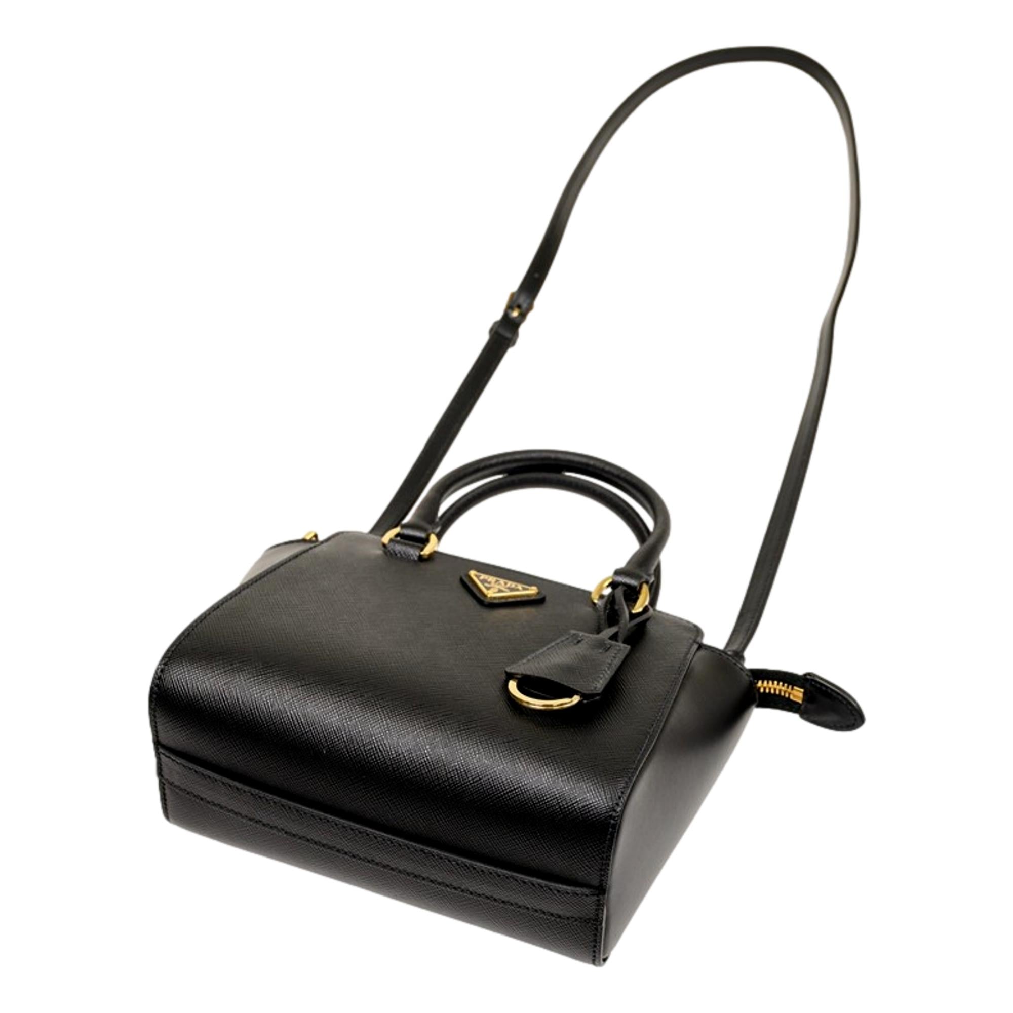 Prada Triangle Logo Black Saffiano Lux Leather Crossbody Tote Bag at_Queen_Bee_of_Beverly_Hills