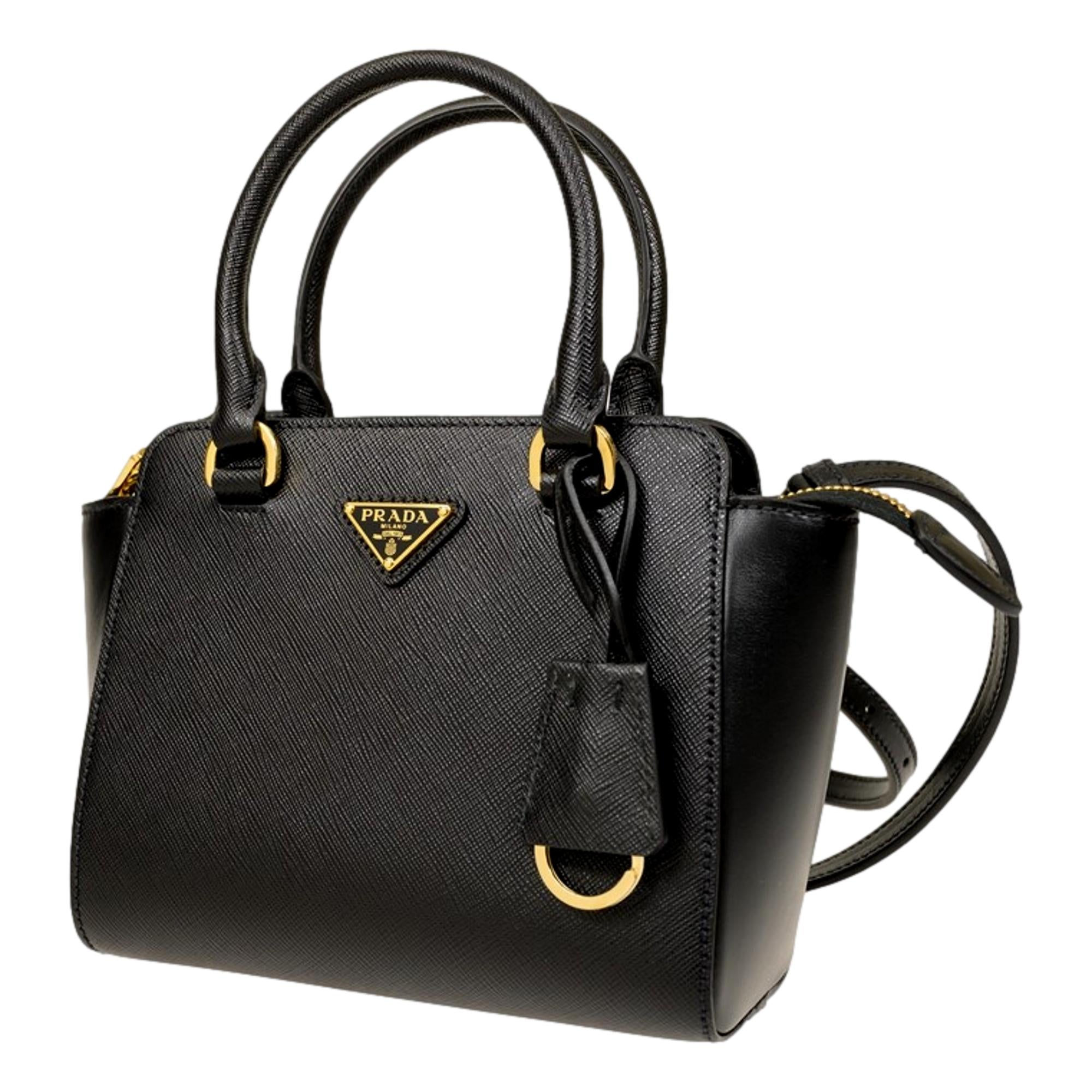 Prada Triangle Logo Black Saffiano Lux Leather Crossbody Tote Bag at_Queen_Bee_of_Beverly_Hills