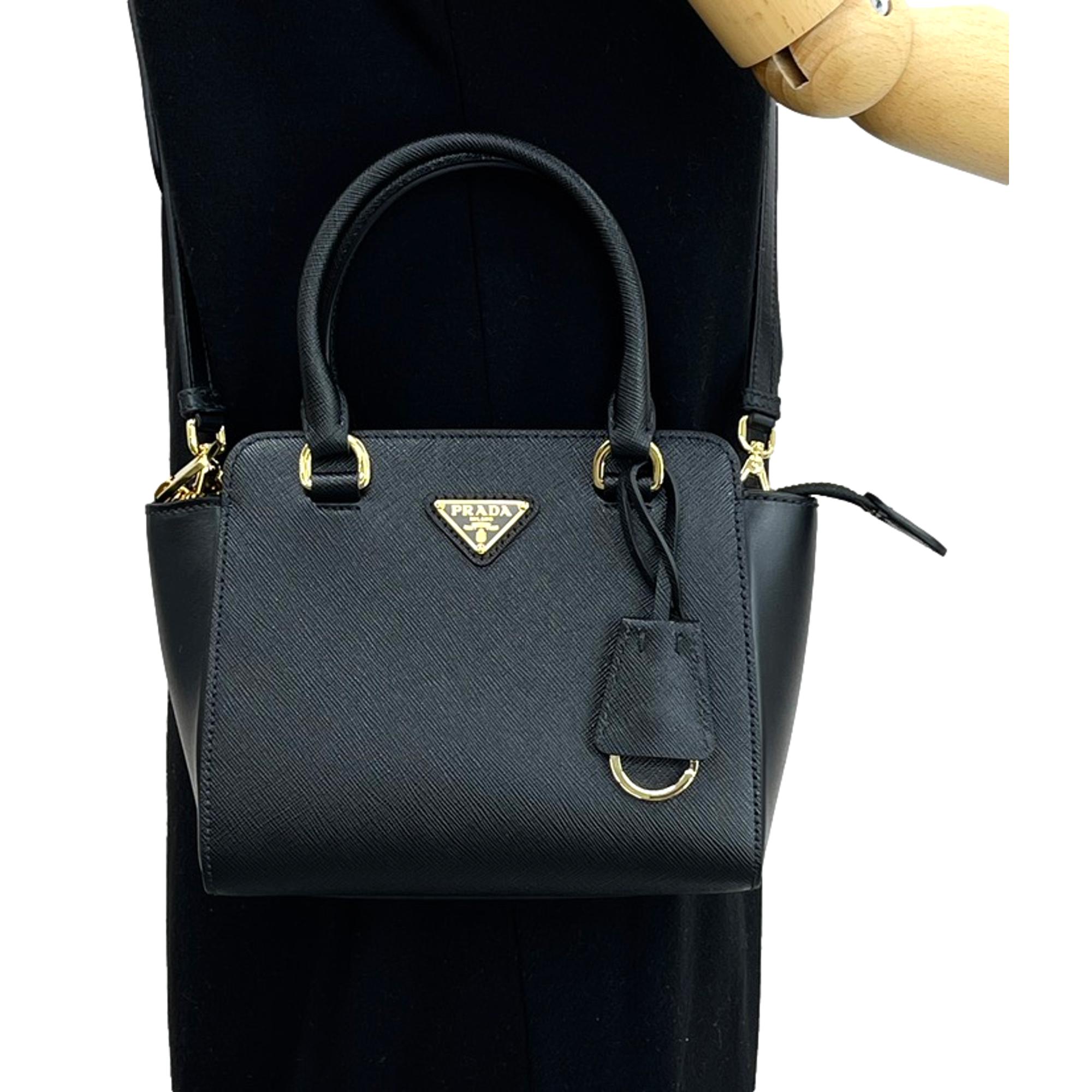 Prada Triangle Logo Black Saffiano Lux Leather Crossbody Tote Bag at_Queen_Bee_of_Beverly_Hills