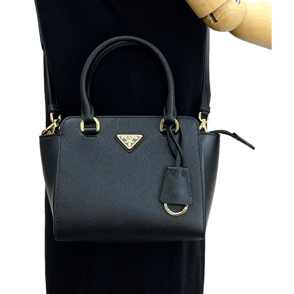 Prada Lux Saffiano Leather Mini Shoulder Bag - Black
