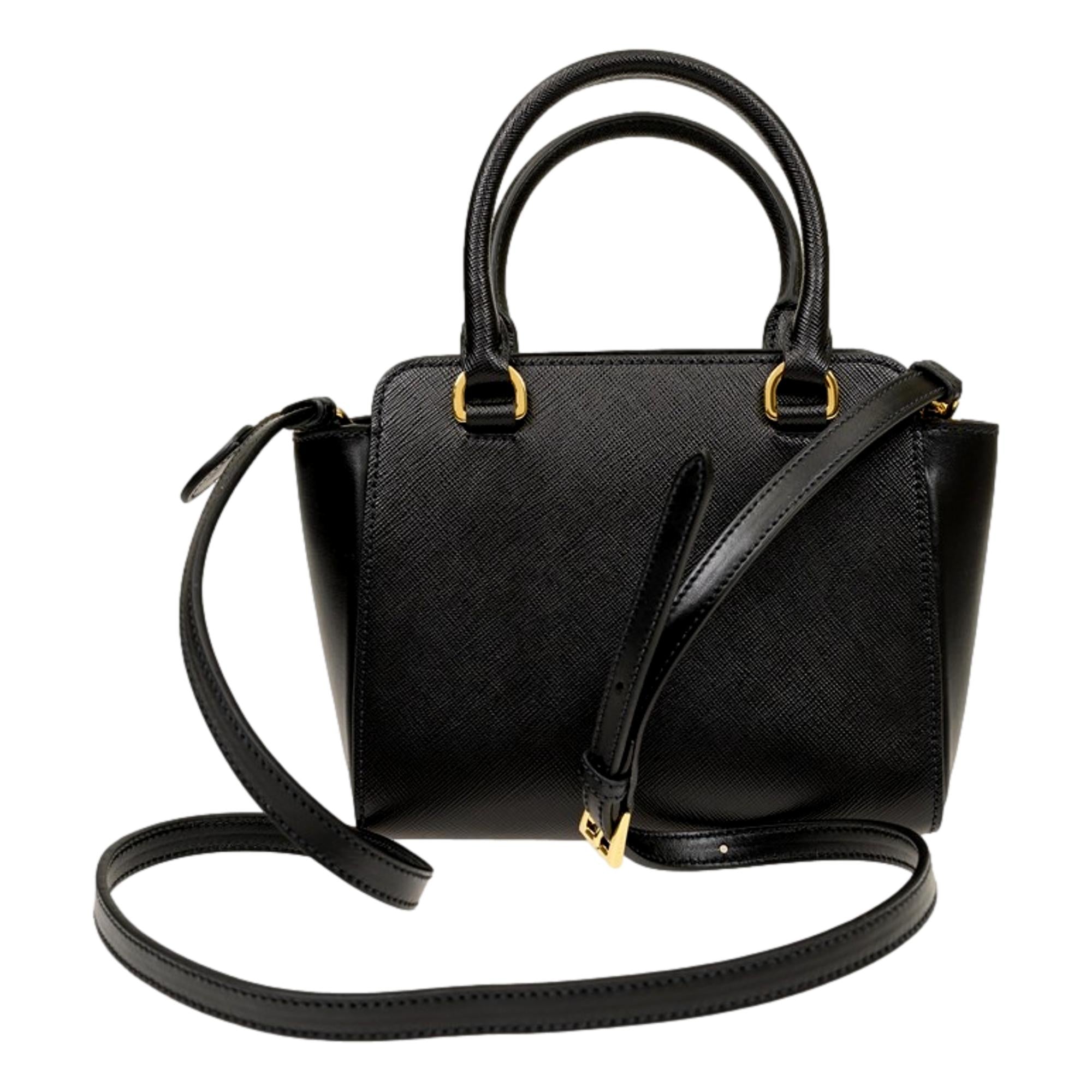 Prada Triangle Logo Black Saffiano Lux Leather Crossbody Tote Bag at_Queen_Bee_of_Beverly_Hills