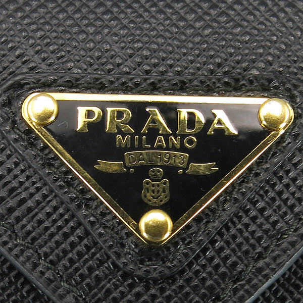 Prada Triangle Saffiano Black Leather Airpod Case with Key Ring at_Queen_Bee_of_Beverly_Hills