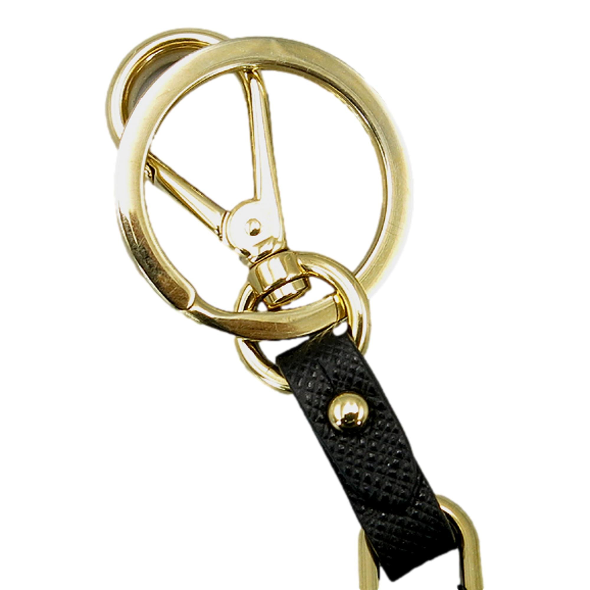 Prada Triangle Saffiano Black Leather Airpod Case with Key Ring at_Queen_Bee_of_Beverly_Hills
