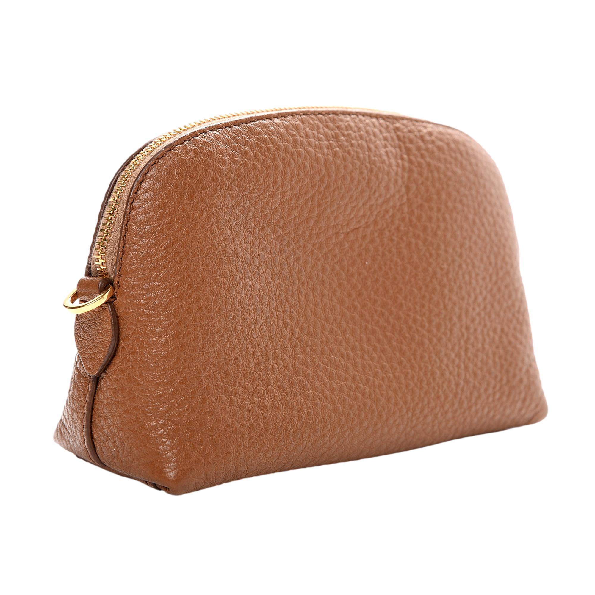 Prada Vitello Daino Cannella Brown Leather Small Cosmetic Case Bag at_Queen_Bee_of_Beverly_Hills