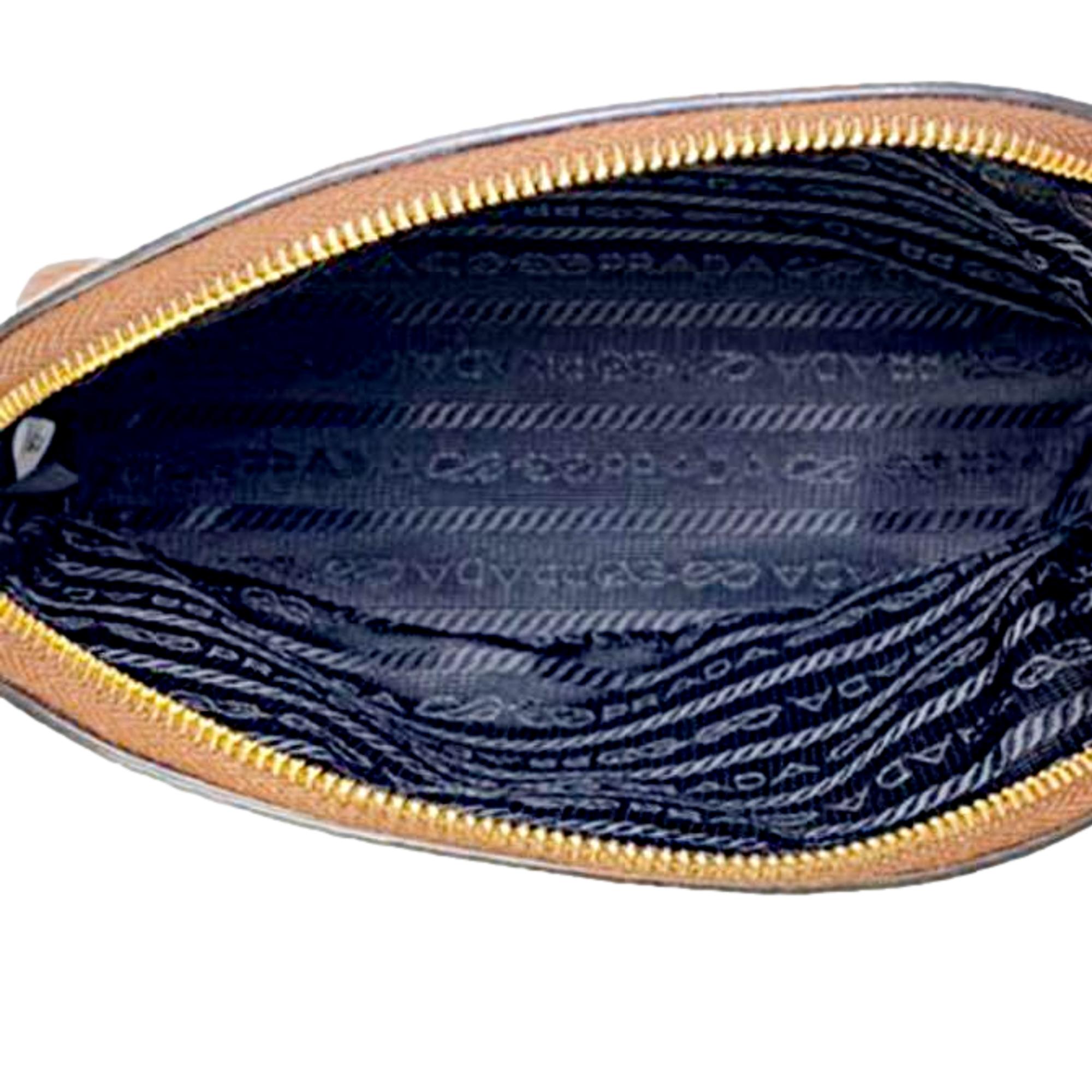 Prada Vitello Daino Cannella Brown Leather Small Cosmetic Case Bag at_Queen_Bee_of_Beverly_Hills