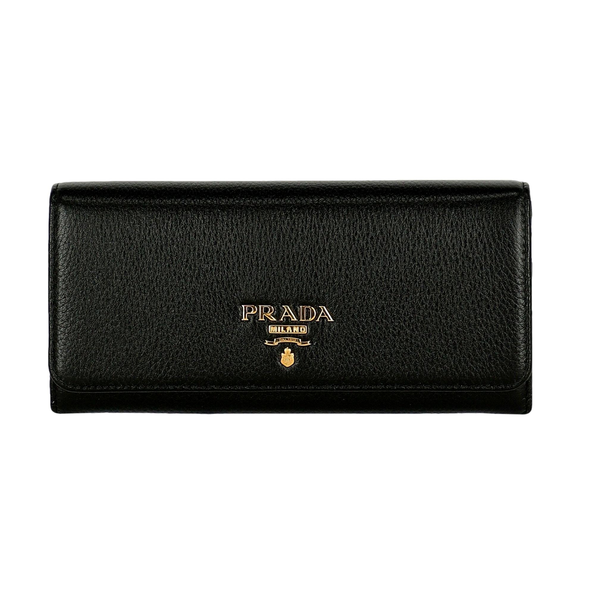 Prada Vitello Grain Black Leather ID Holder Continental Long Wallet at_Queen_Bee_of_Beverly_Hills