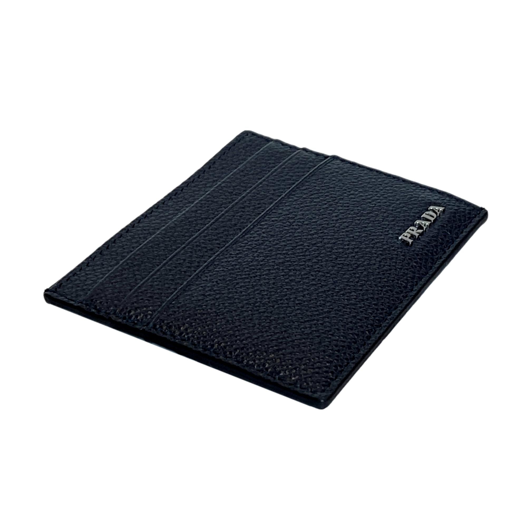Prada Vitello Micro Grain Leather Baltico Blue Card Holder Wallet at_Queen_Bee_of_Beverly_Hills