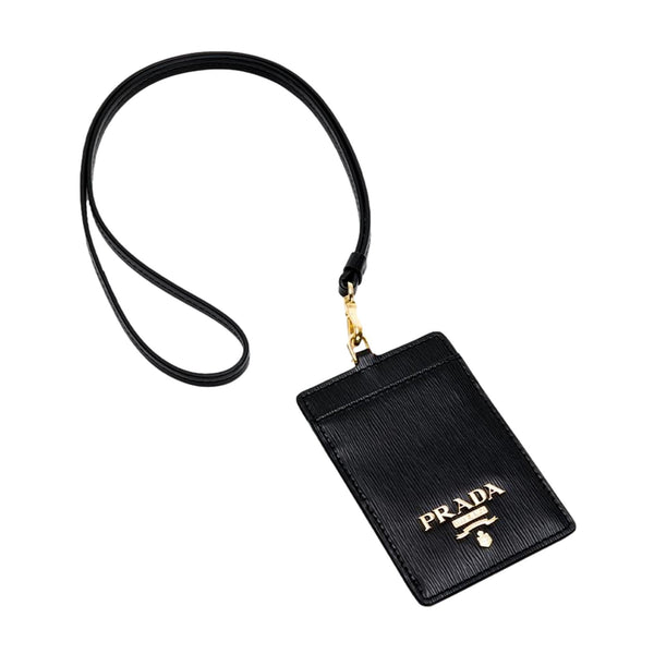 Prada Vitello Move Black Leather Logo Plaque Lanyard Cardholder Wallet –  Queen Bee of Beverly Hills