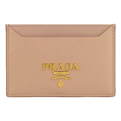 Prada Vitello Move Cipria Beige Leather Logo Plaque Card Holder Wallet at_Queen_Bee_of_Beverly_Hills