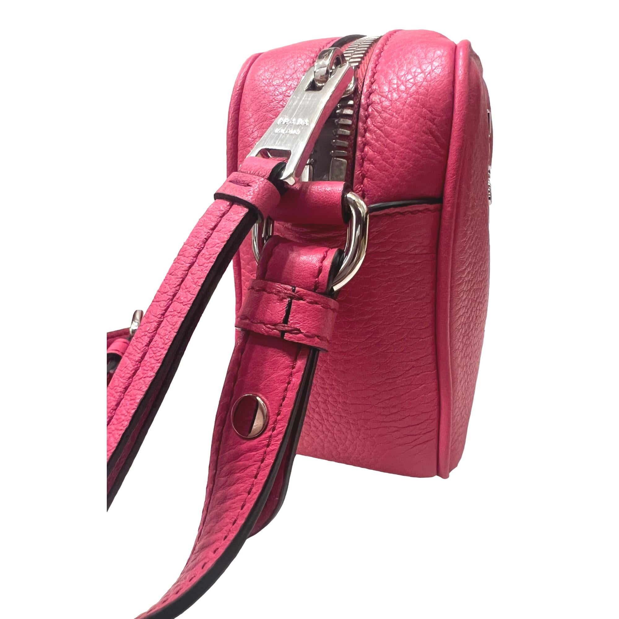 Prada Vitello Phenix Pink Leather Silver Logo Small Camera Crossbody Bag at_Queen_Bee_of_Beverly_Hills