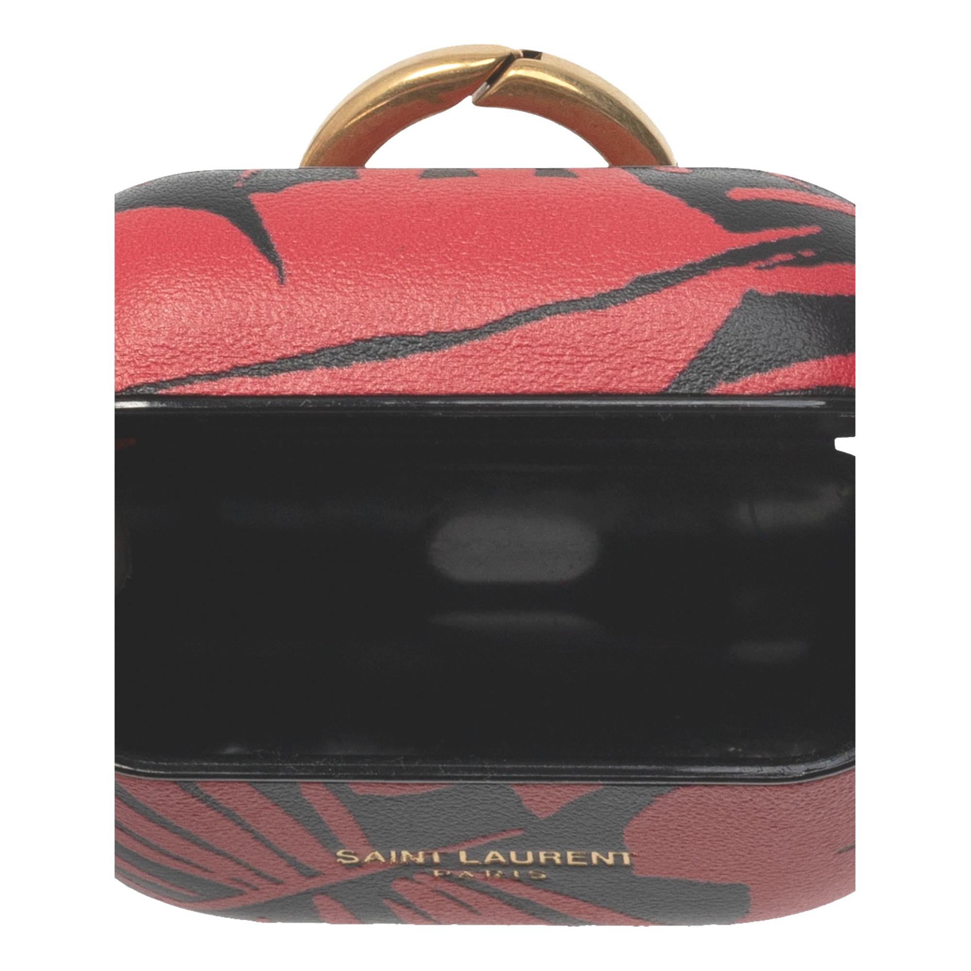 Saint Laurent Abstract Print Black and Red Leather Airpods Pro Case 641954 at_Queen_Bee_of_Beverly_Hills