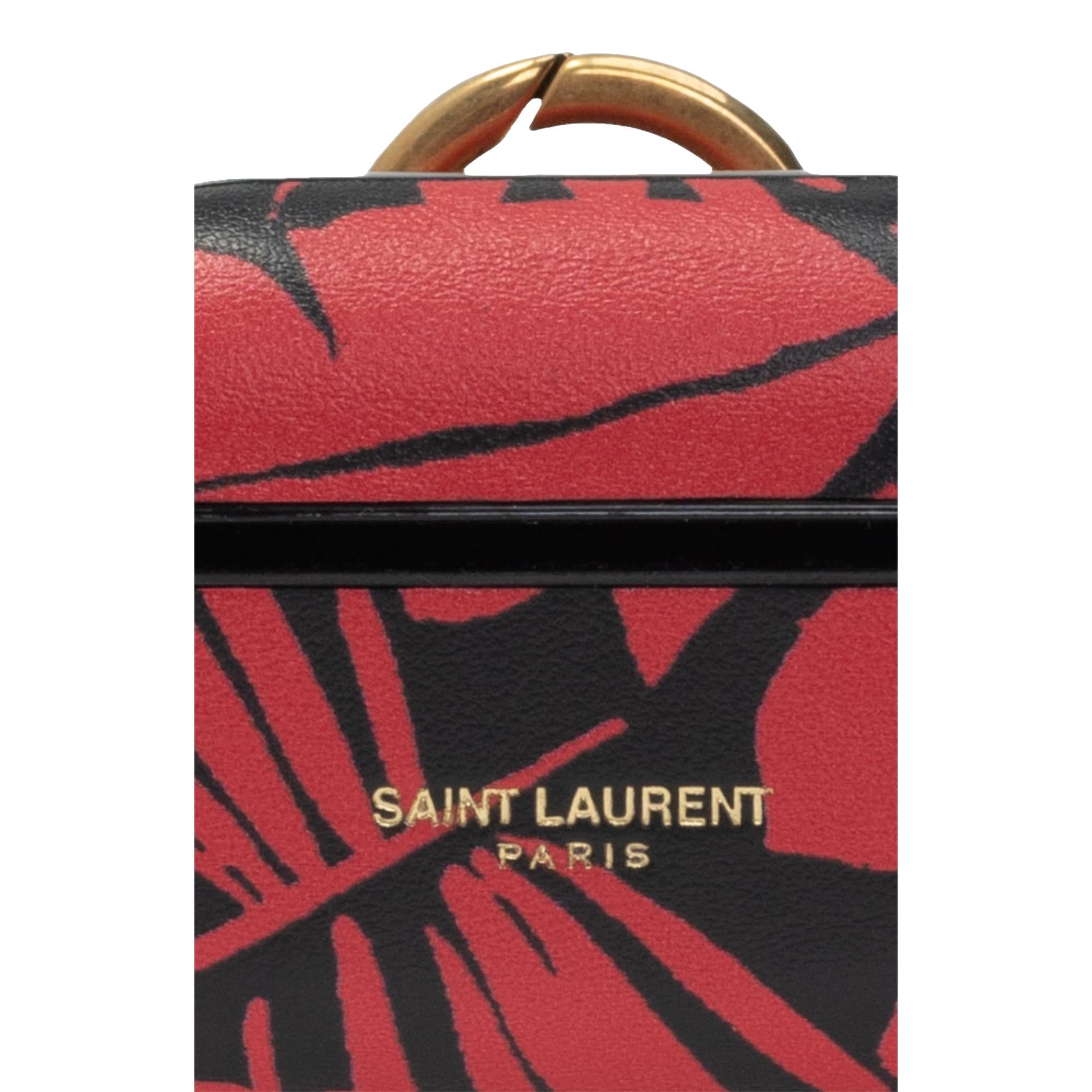 Saint Laurent Abstract Print Black and Red Leather Airpods Pro Case 641954 at_Queen_Bee_of_Beverly_Hills
