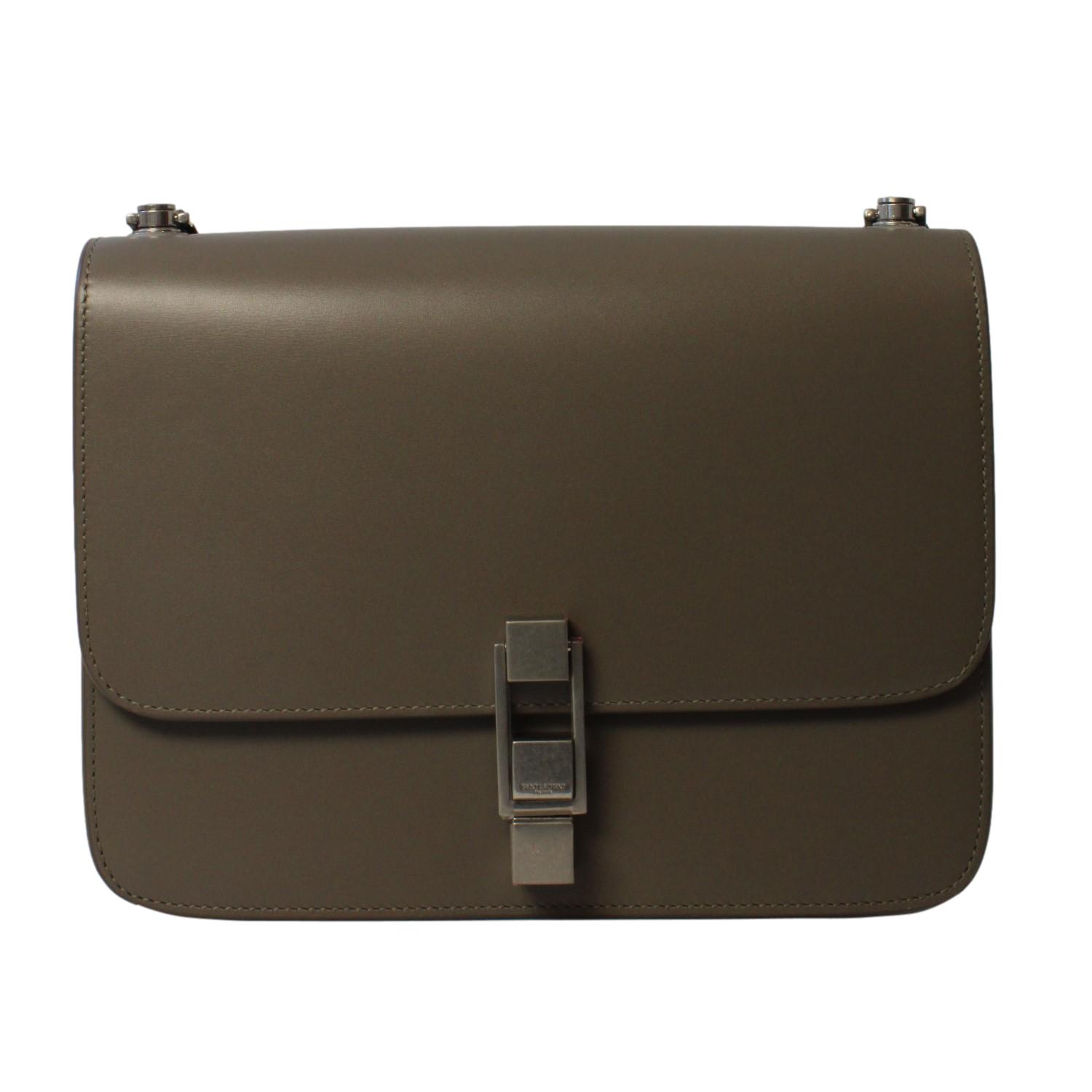 Saint Laurent Carre Taupe Ultra Soft Calf Leather Shoulder Bag at_Queen_Bee_of_Beverly_Hills