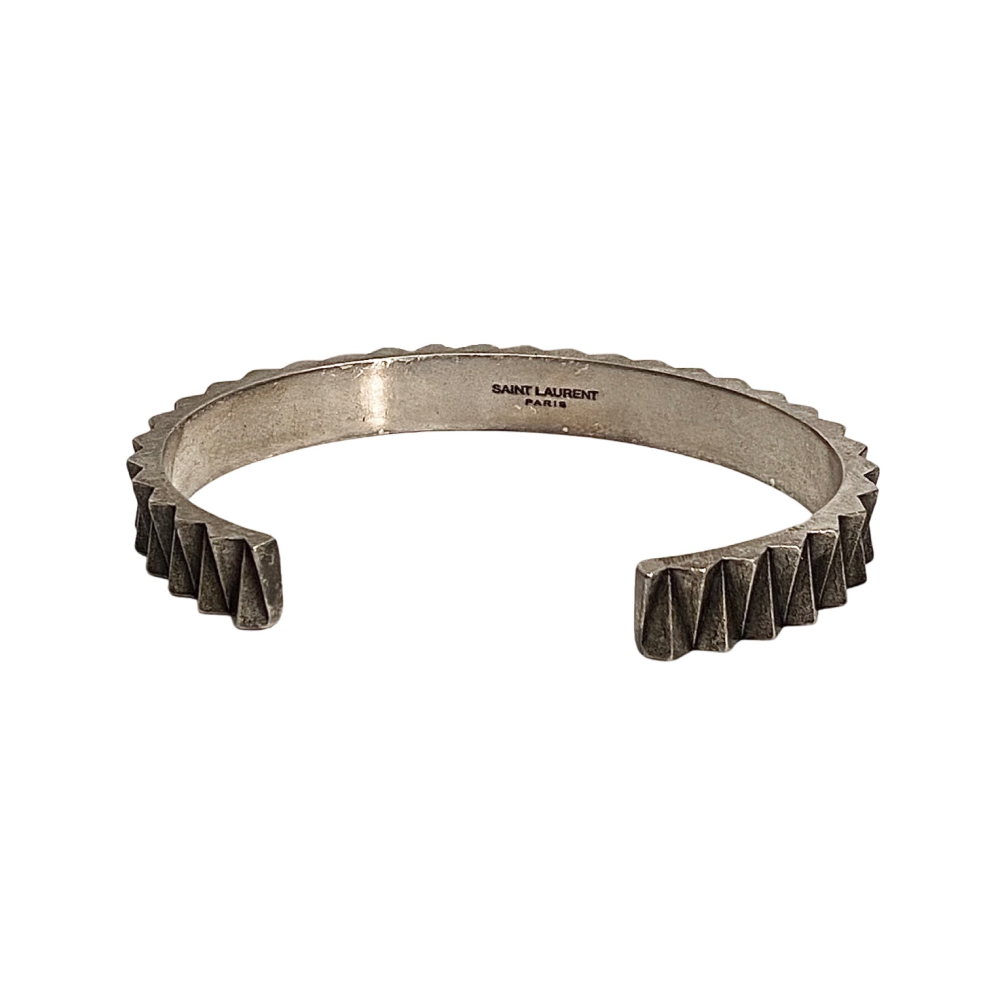 Saint Laurent Gear Silver Gunmetal Bracelet Large at_Queen_Bee_of_Beverly_Hills