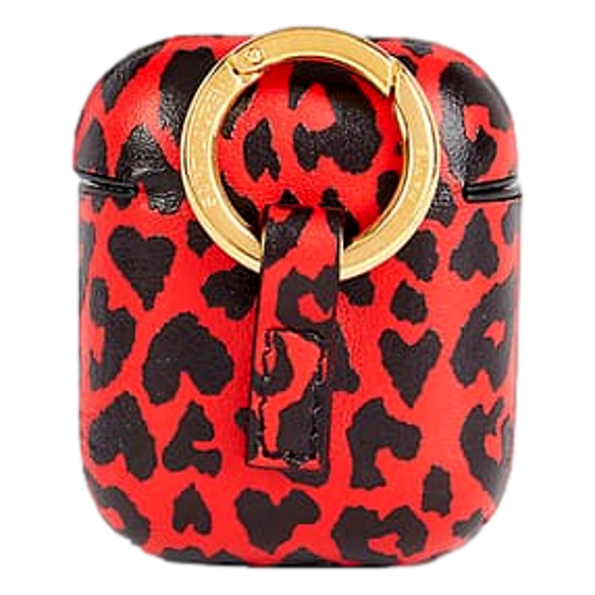 Saint Laurent Leopard Print Black and Red Leather Airpods Case 635662 at_Queen_Bee_of_Beverly_Hills