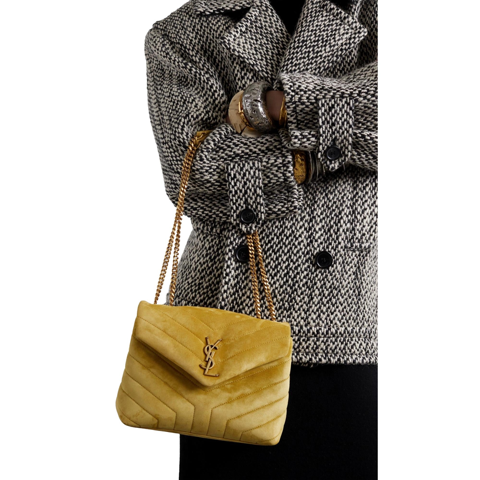 Saint Laurent Loulou Monogram Chartreuse Suede Medium Shoulder Bag at_Queen_Bee_of_Beverly_Hills