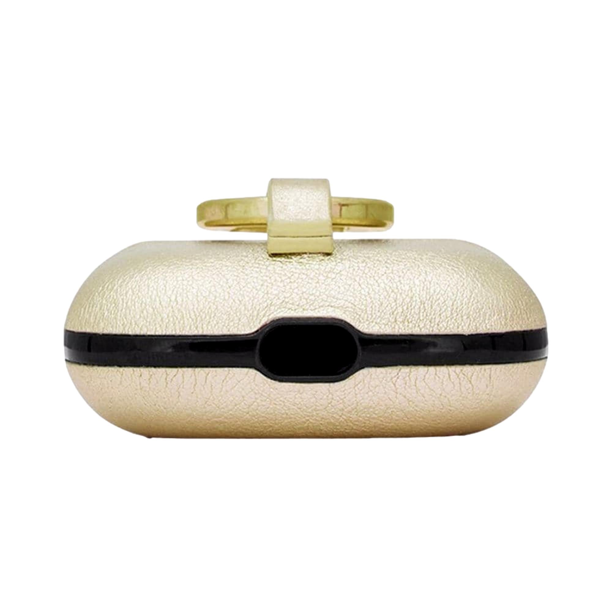 Saint Laurent Metallic Gold Leather Airpods Pro Case at_Queen_Bee_of_Beverly_Hills