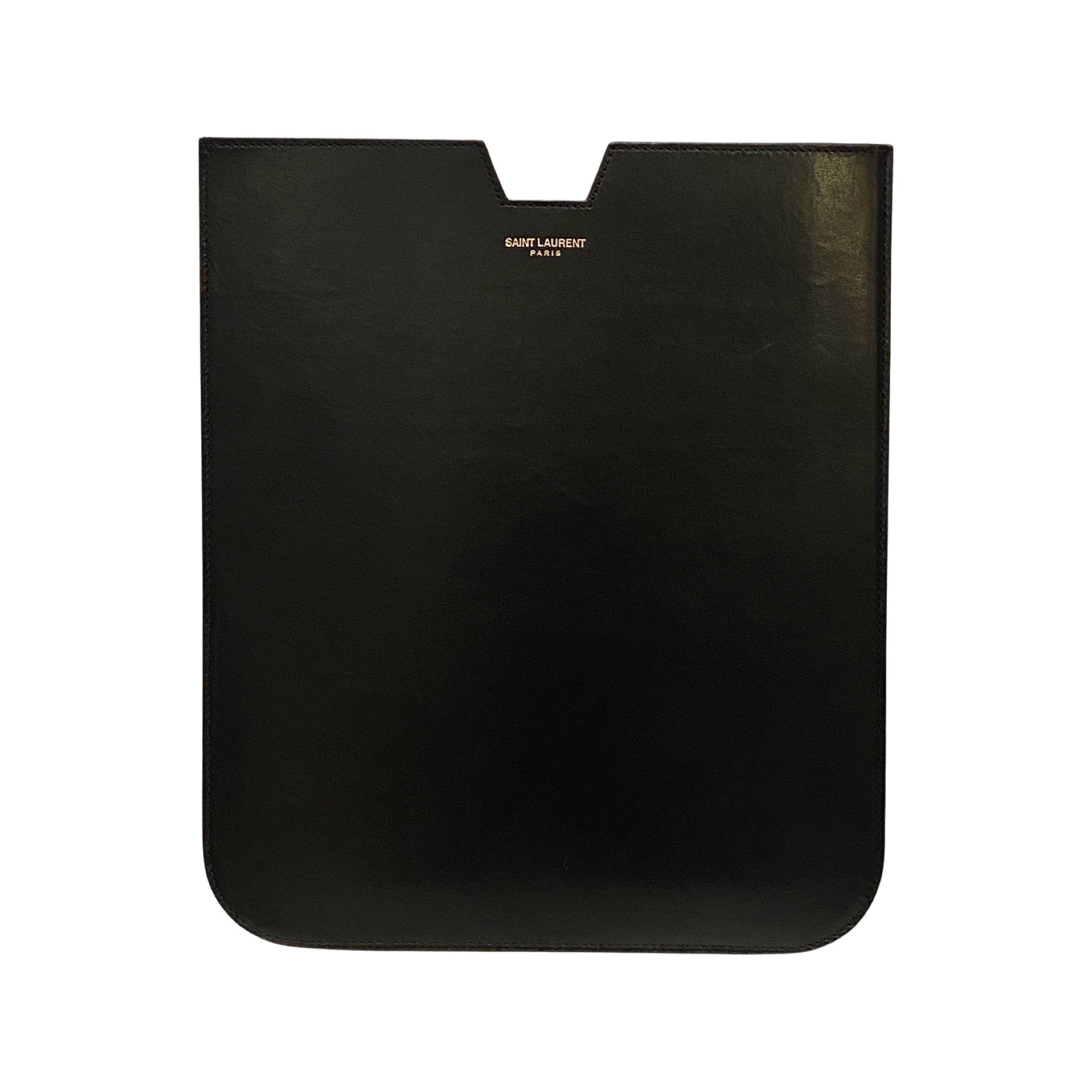 Saint Laurent Paris Logo Smooth Black Calfskin Leather iPad Sleeve 315898 at_Queen_Bee_of_Beverly_Hills