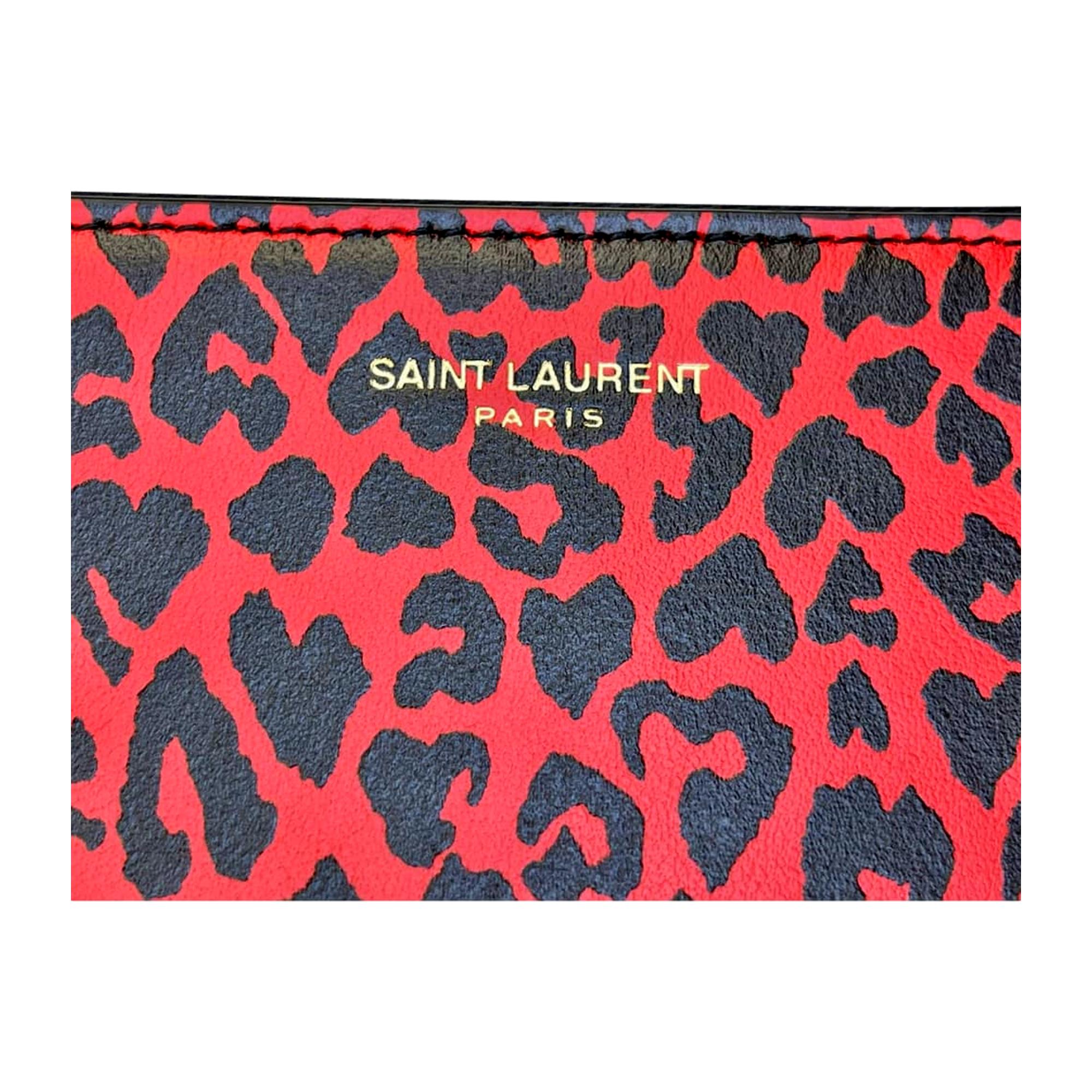 Saint Laurent Rouge Leopard Printed Calfskin Leather Medium Pouch 635098 at_Queen_Bee_of_Beverly_Hills