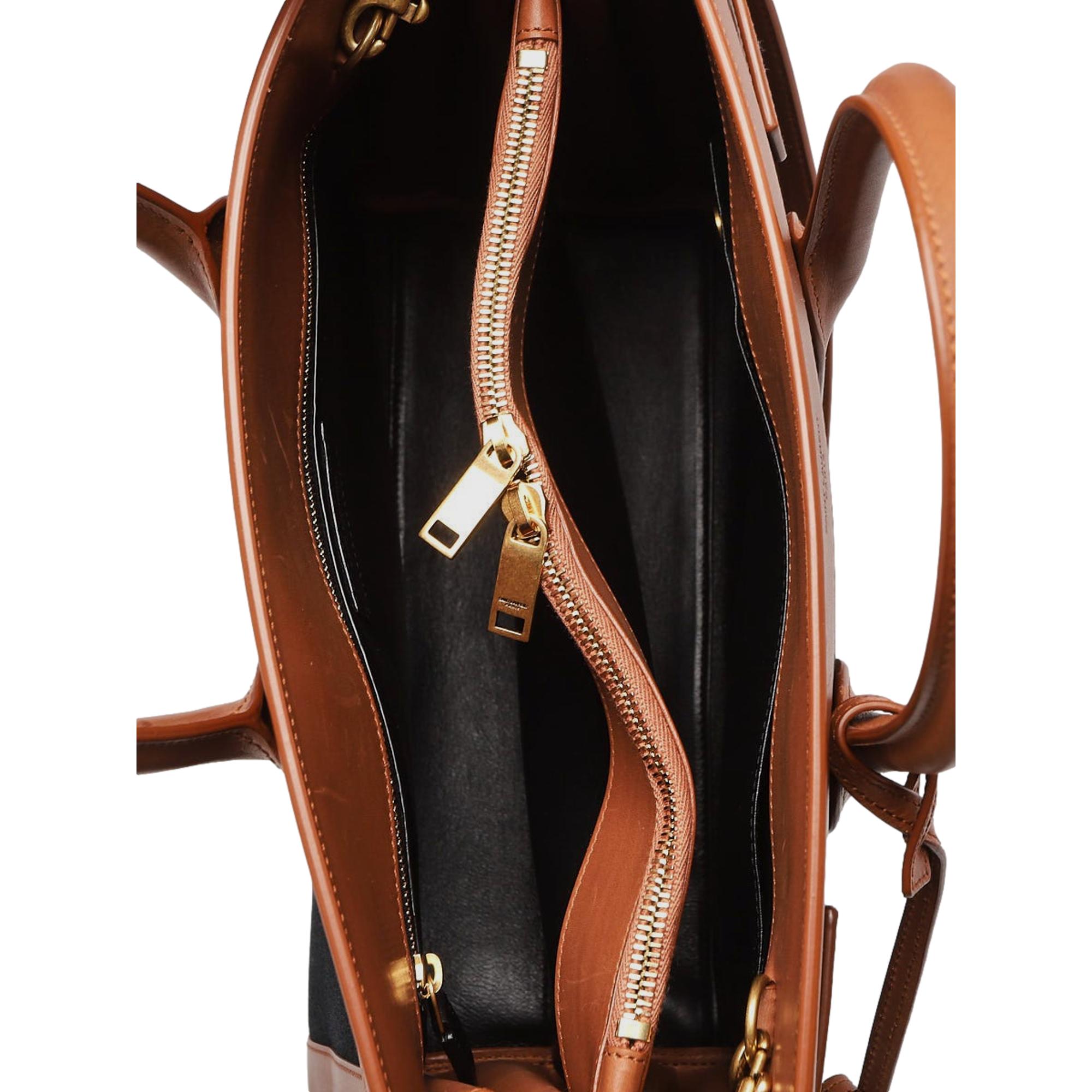 Saint Laurent Sac De Jour Black Canvas and Brown Leather Satchel 400629 at_Queen_Bee_of_Beverly_Hills