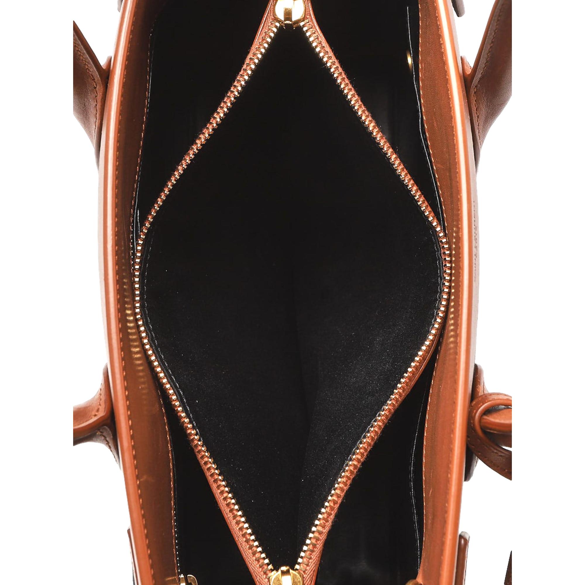 Saint Laurent Sac De Jour Black Canvas and Brown Leather Satchel 400629 at_Queen_Bee_of_Beverly_Hills