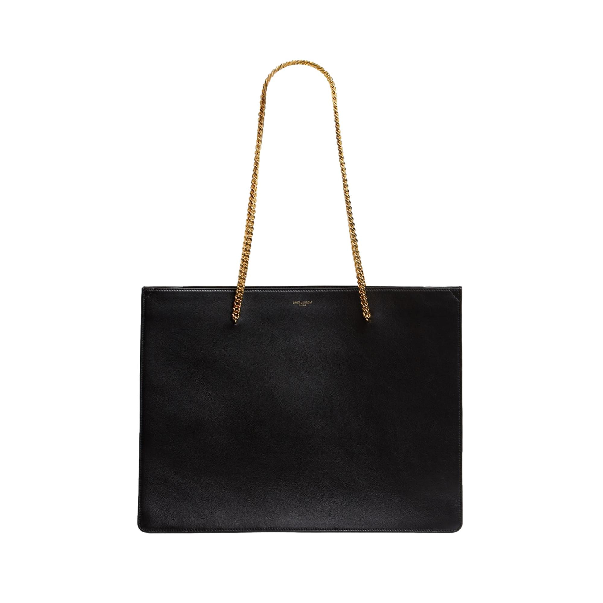 Saint Laurent Siena Ultra Lux Black Calf Leather Chain Shoulder Tote Bag at_Queen_Bee_of_Beverly_Hills