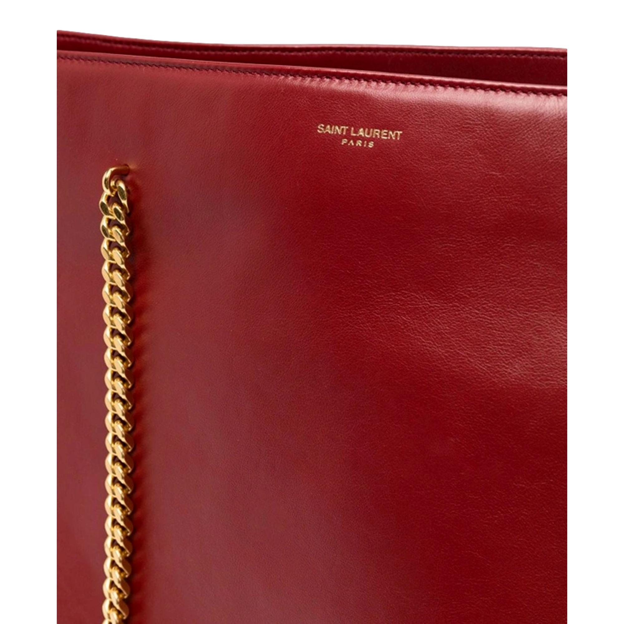 Saint Laurent Siena Ultra Lux Red Calf Leather Chain Shoulder Tote Bag at_Queen_Bee_of_Beverly_Hills