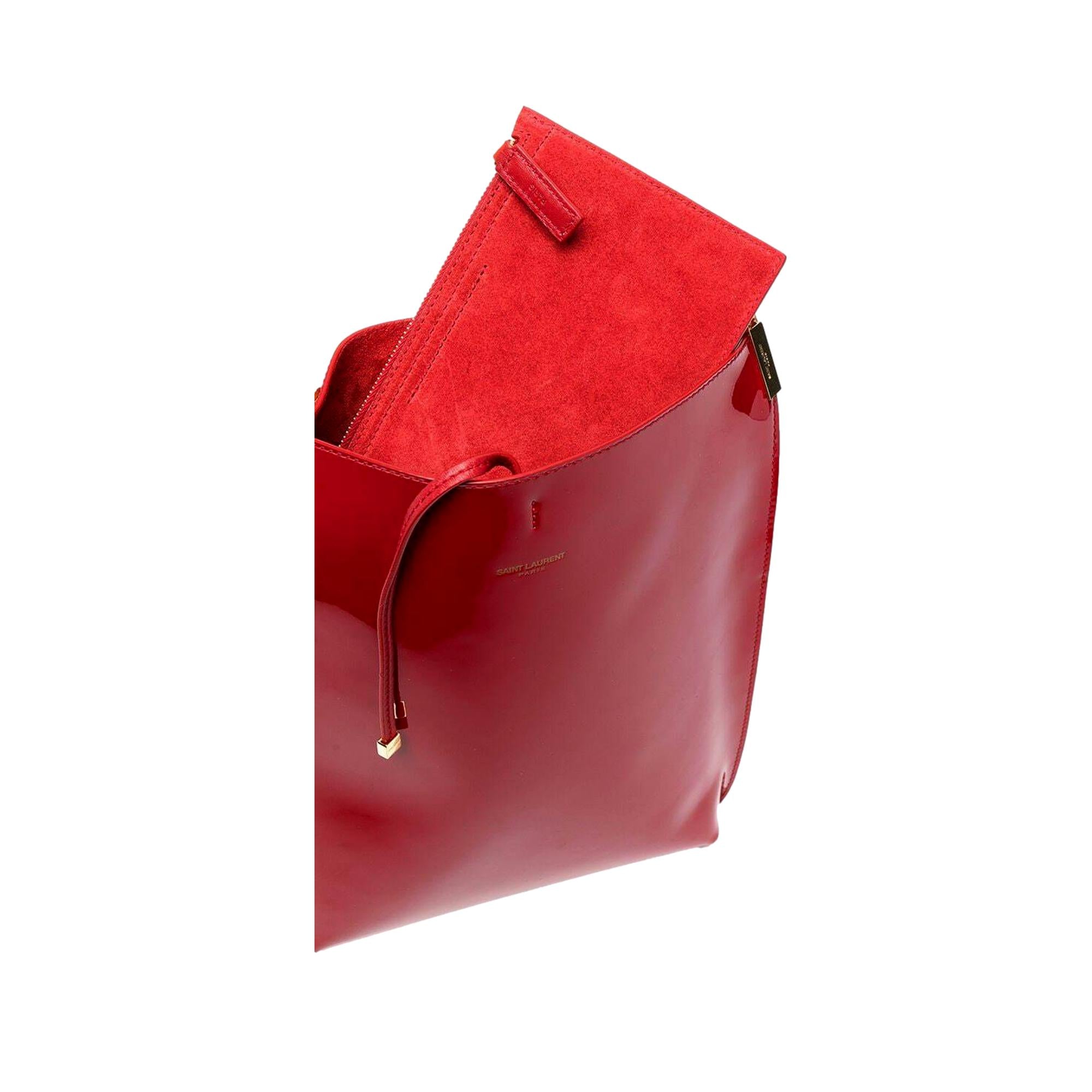 Saint Laurent Suzanne Red Patent Leather Small Chain Hobo Bag at_Queen_Bee_of_Beverly_Hills
