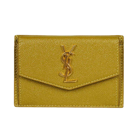 Saint Laurent Uptown Yellow Grain Leather Card Holder 582305 at_Queen_Bee_of_Beverly_Hills