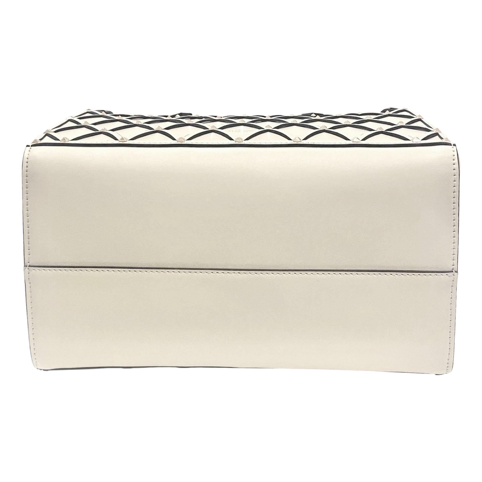 Valentino Garavani Beehive Lattice Ivory Studded Leather Tote Bag at_Queen_Bee_of_Beverly_Hills