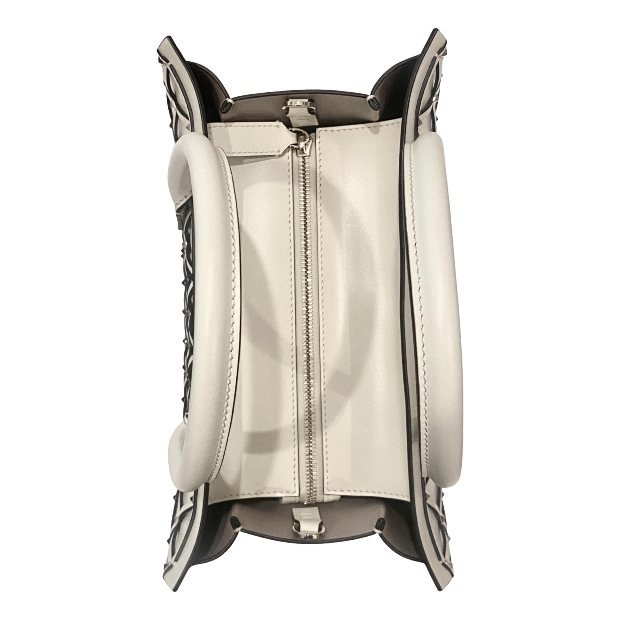 Valentino Garavani Beehive Lattice Ivory Studded Leather Tote Bag at_Queen_Bee_of_Beverly_Hills
