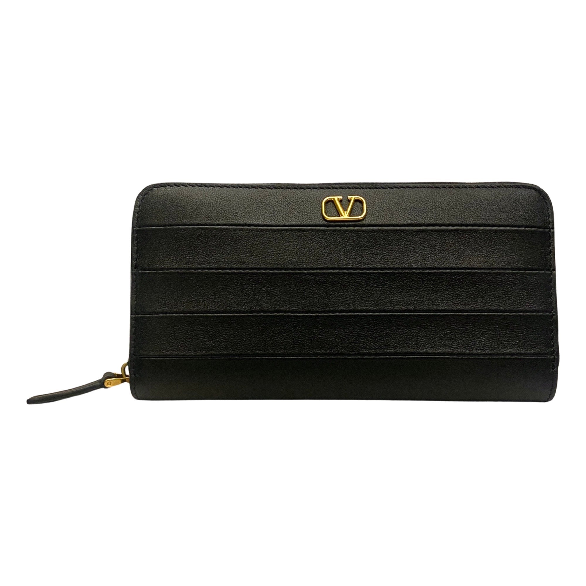 Valentino Garavani Diary Lines Black Grain Leather Zip-Around Long Wallet at_Queen_Bee_of_Beverly_Hills
