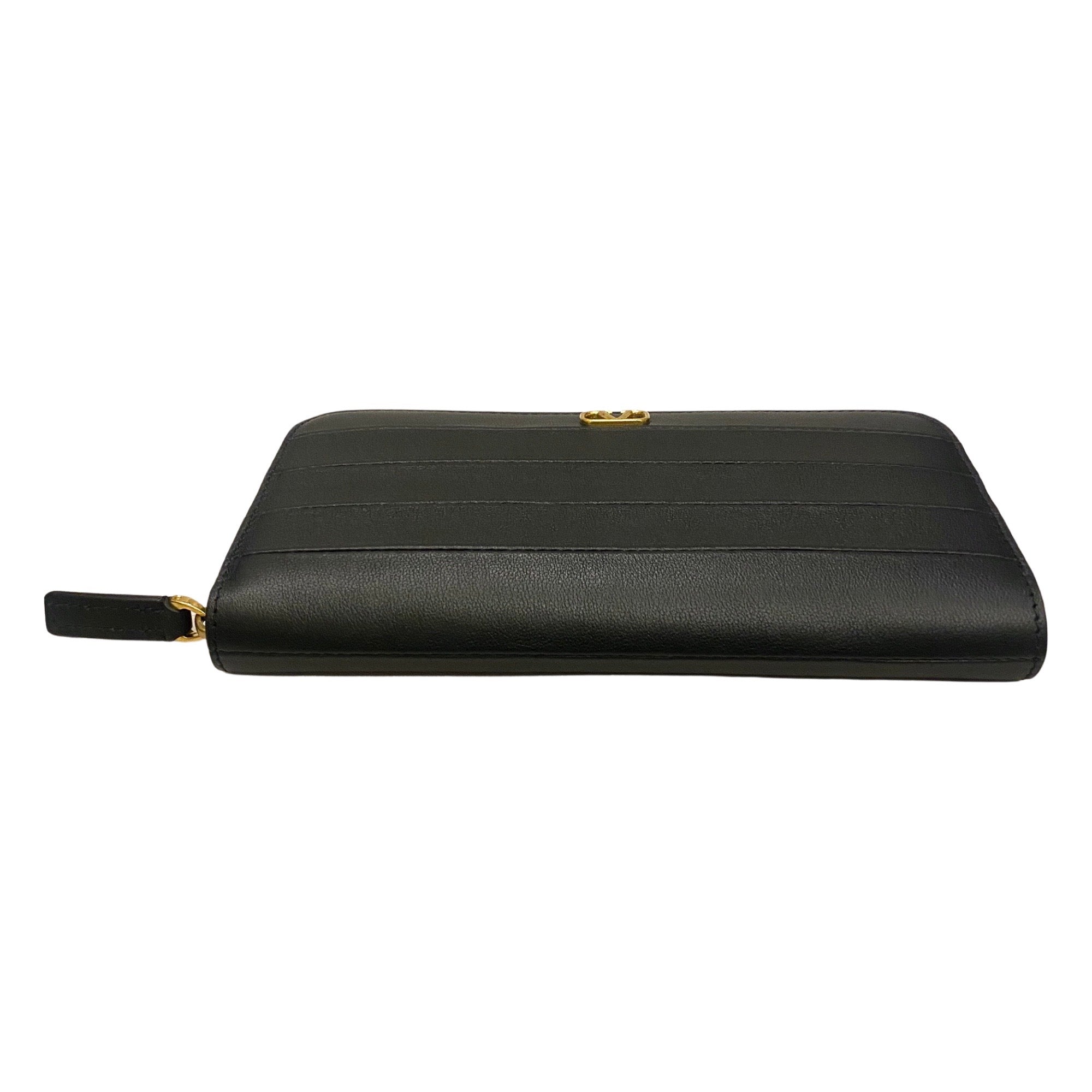 Valentino Garavani Diary Lines Black Grain Leather Zip-Around Long Wallet at_Queen_Bee_of_Beverly_Hills