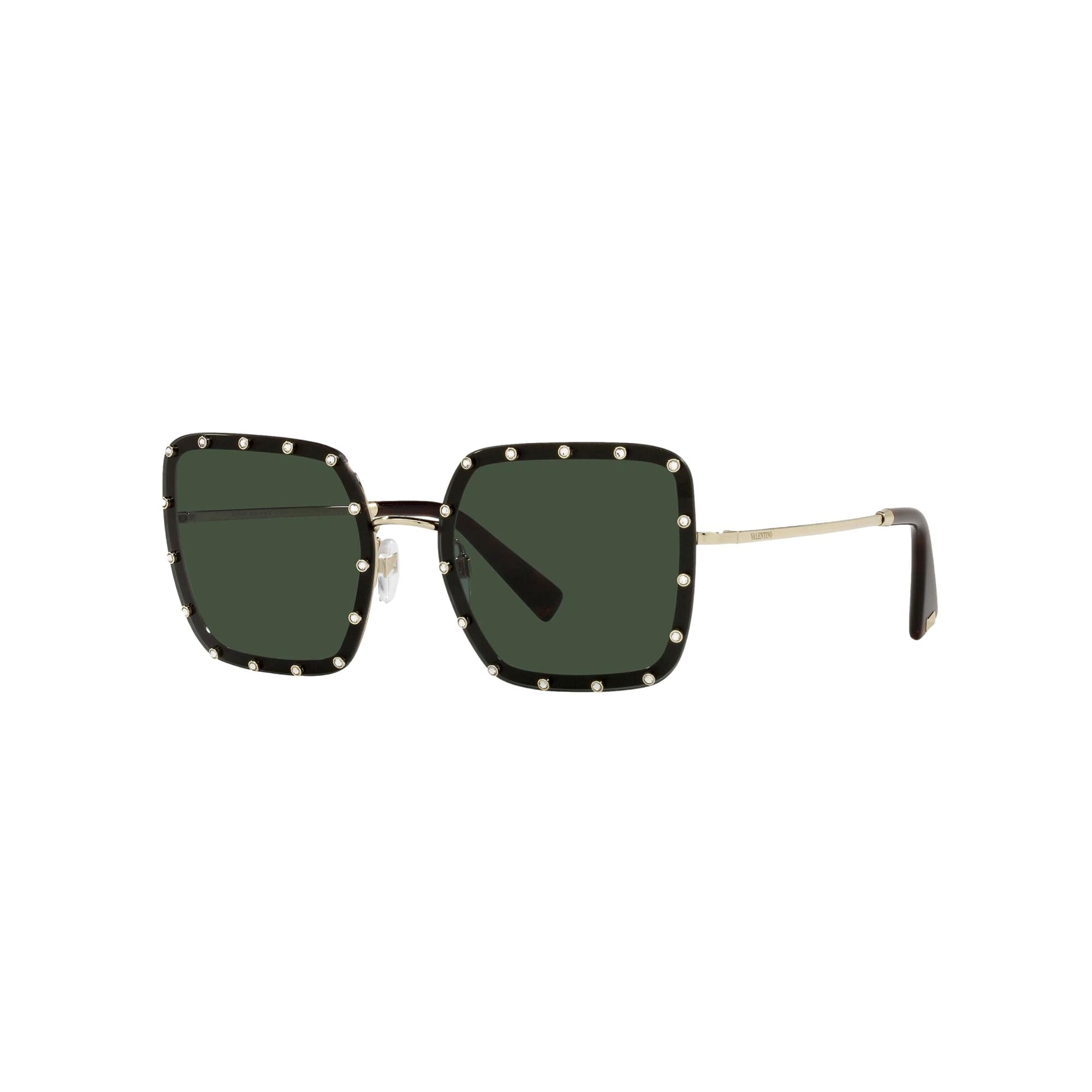 Valentino Black Hexagonal Studded Sunglasses with Dark Green Lenses Valentino V-Gold I Women Black Square Sunglasses VLS-162A  main image 3