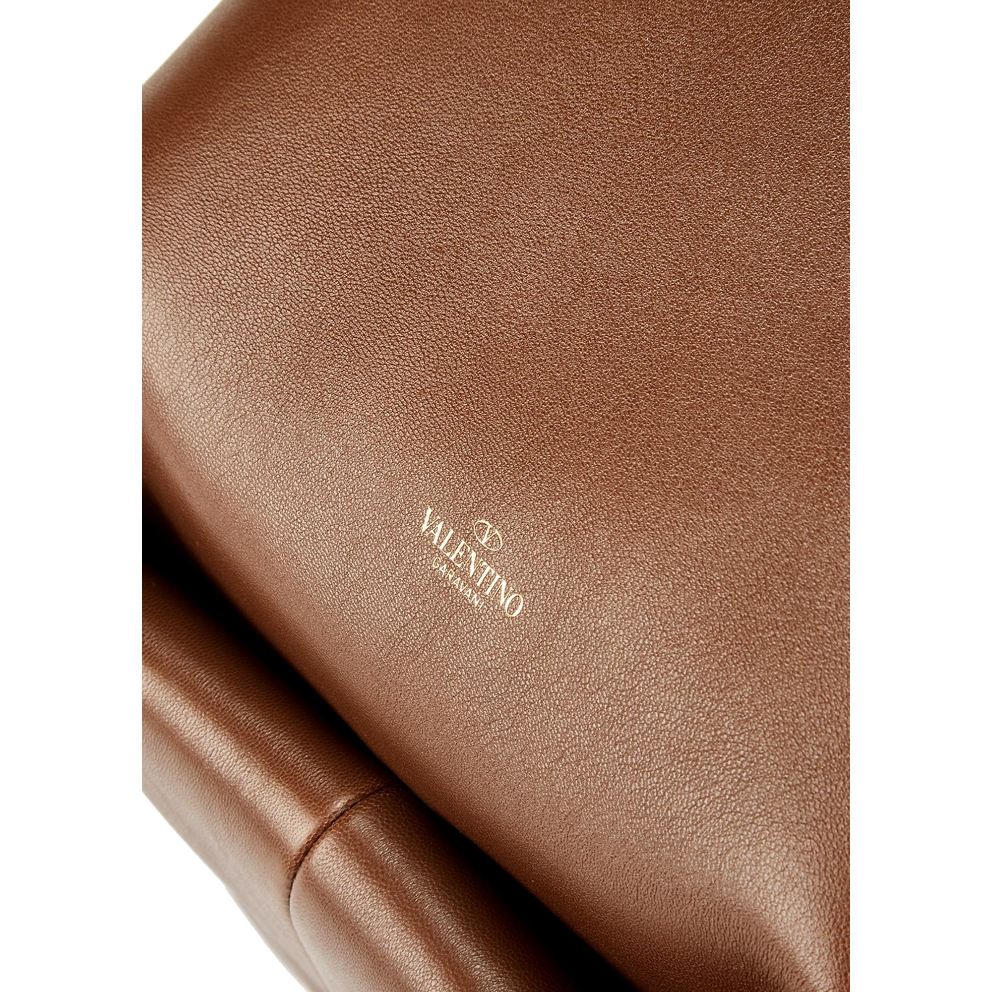 Valentino Garavani Roman Stud Brown Leather Large Hobo Shoulder Bag at_Queen_Bee_of_Beverly_Hills