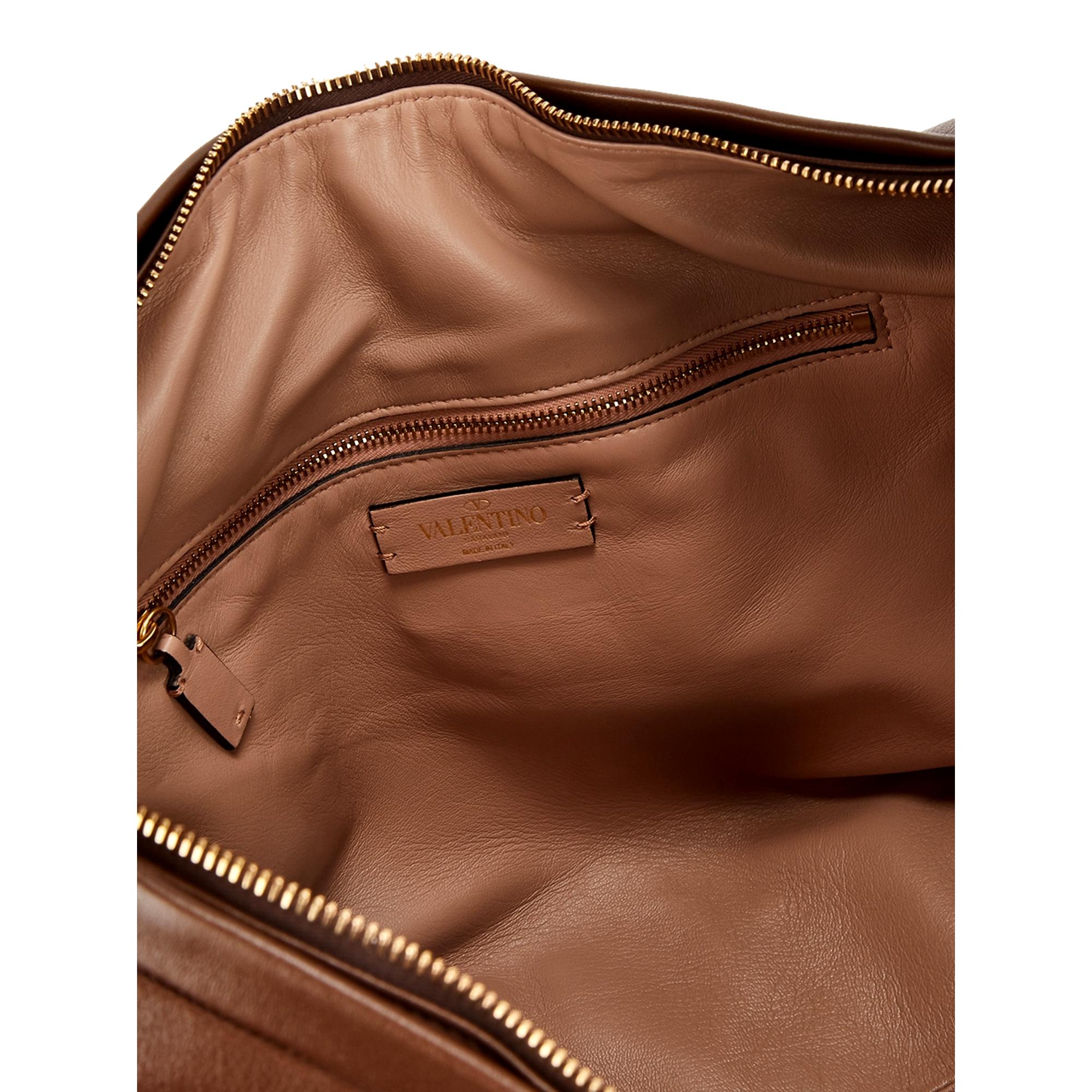 Valentino Garavani Roman Stud Brown Leather Large Hobo Shoulder Bag at_Queen_Bee_of_Beverly_Hills